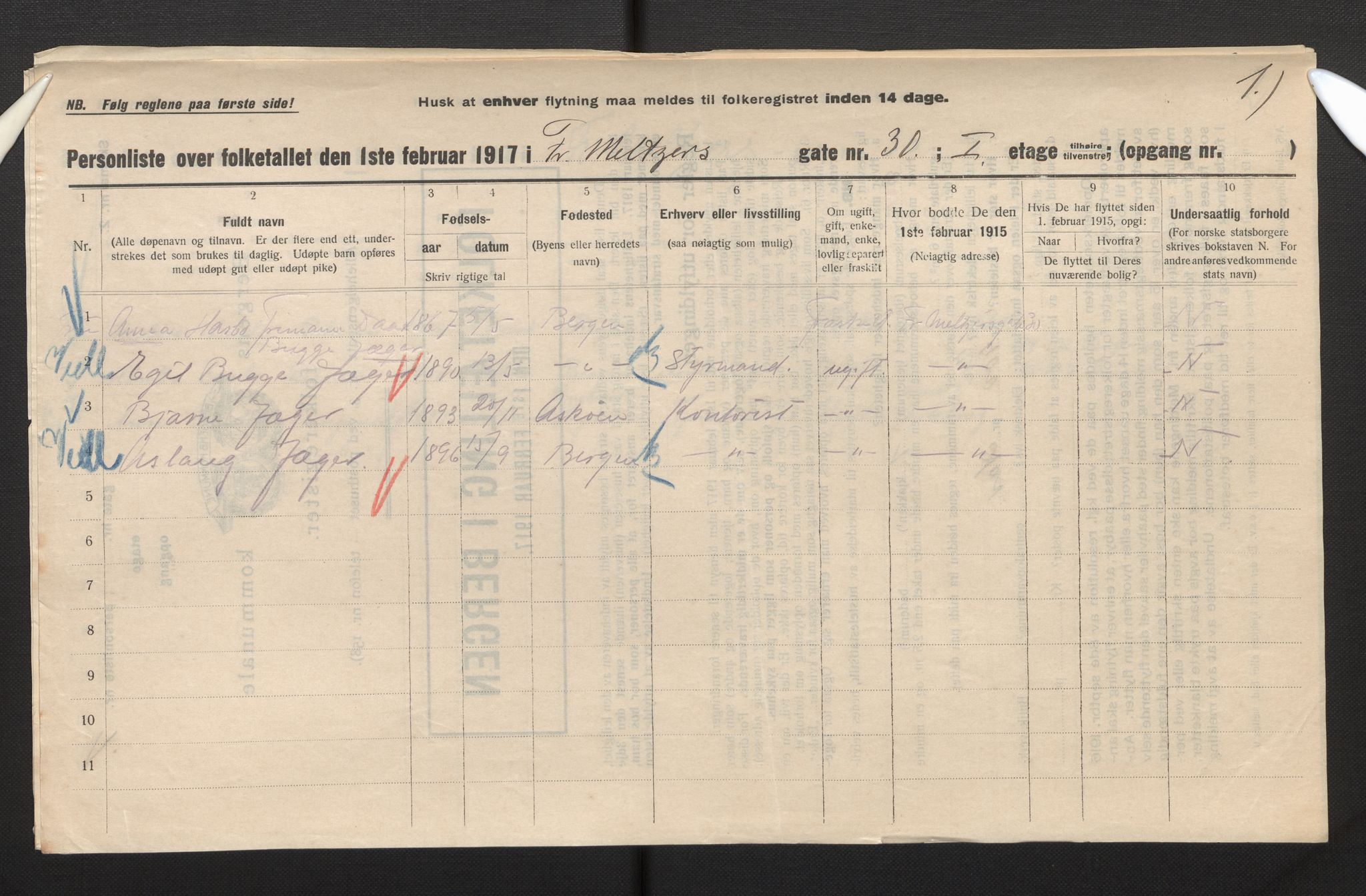 SAB, Municipal Census 1917 for Bergen, 1917, p. 9115