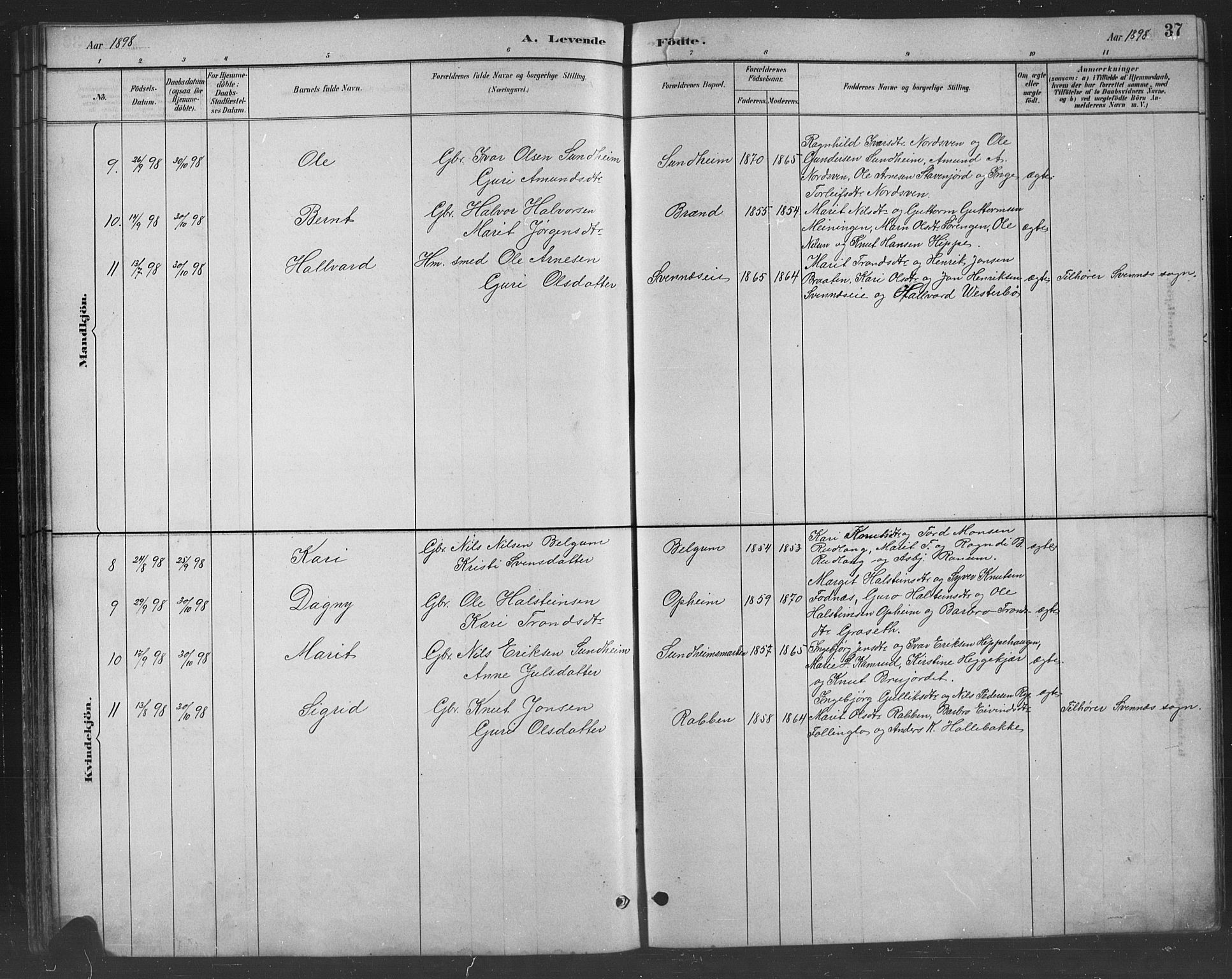 Nord-Aurdal prestekontor, SAH/PREST-132/H/Ha/Hab/L0008: Parish register (copy) no. 8, 1883-1916, p. 37