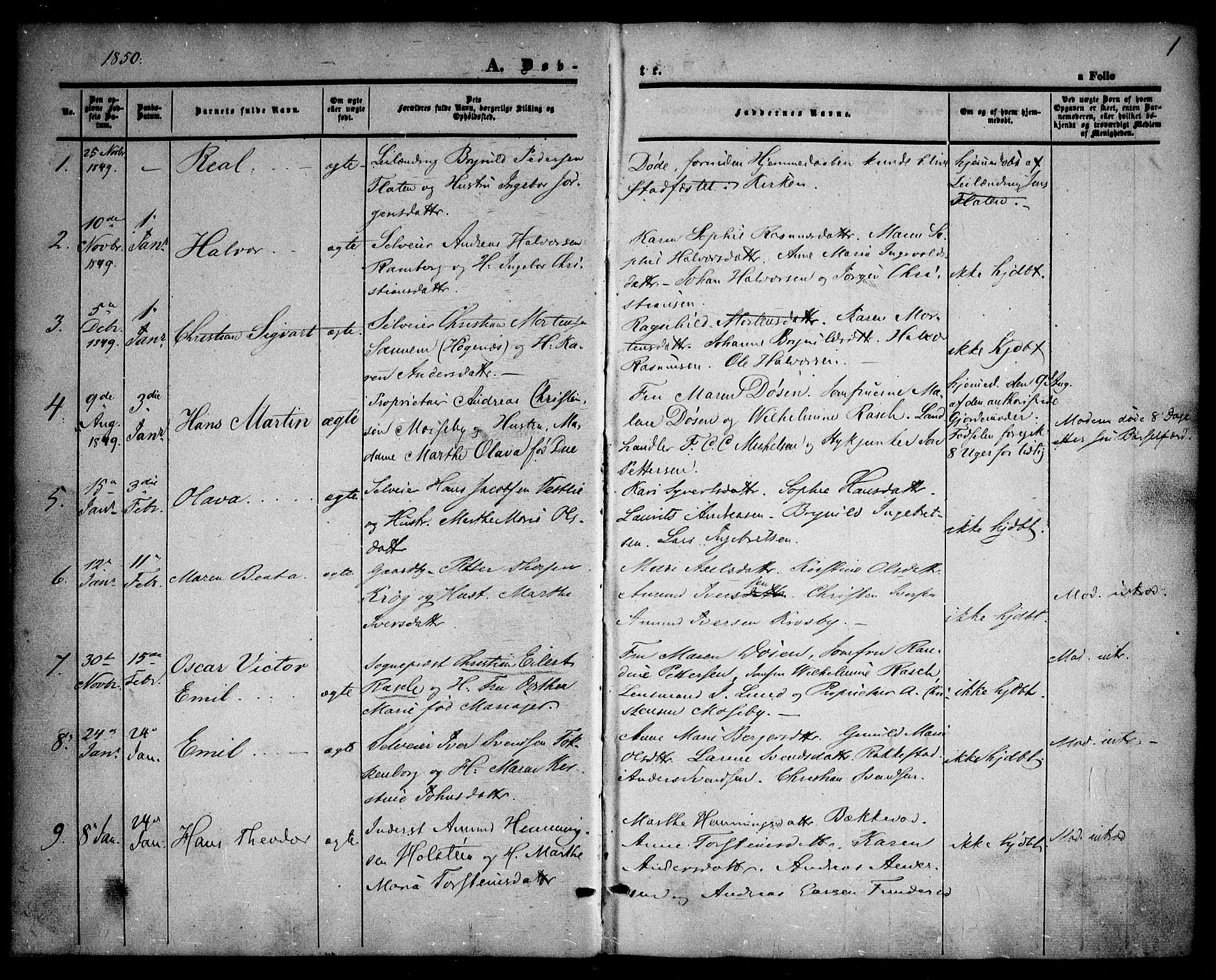 Rødenes prestekontor Kirkebøker, AV/SAO-A-2005/F/Fa/L0006: Parish register (official) no. I 6, 1850-1859, p. 1