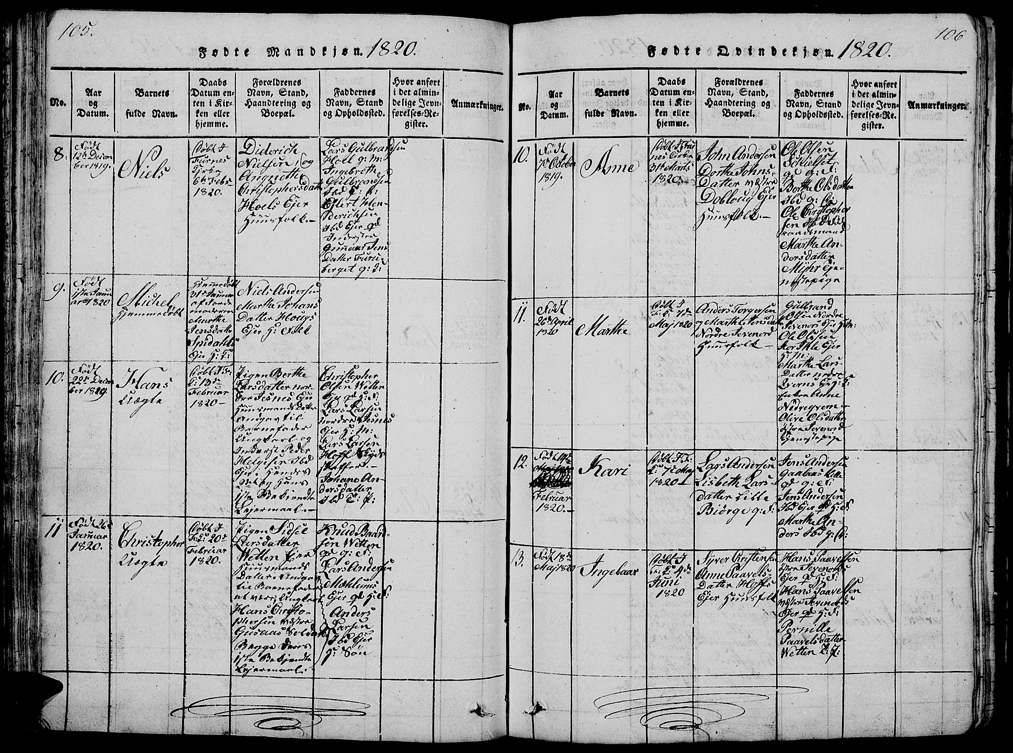 Vang prestekontor, Hedmark, AV/SAH-PREST-008/H/Ha/Hab/L0005: Parish register (copy) no. 5, 1815-1836, p. 105-106