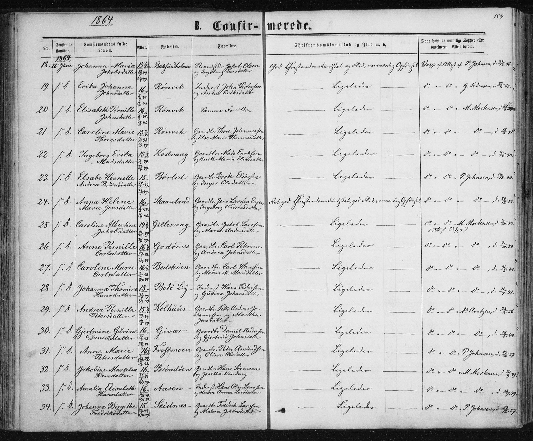 Ministerialprotokoller, klokkerbøker og fødselsregistre - Nordland, SAT/A-1459/801/L0008: Parish register (official) no. 801A08, 1864-1875, p. 159