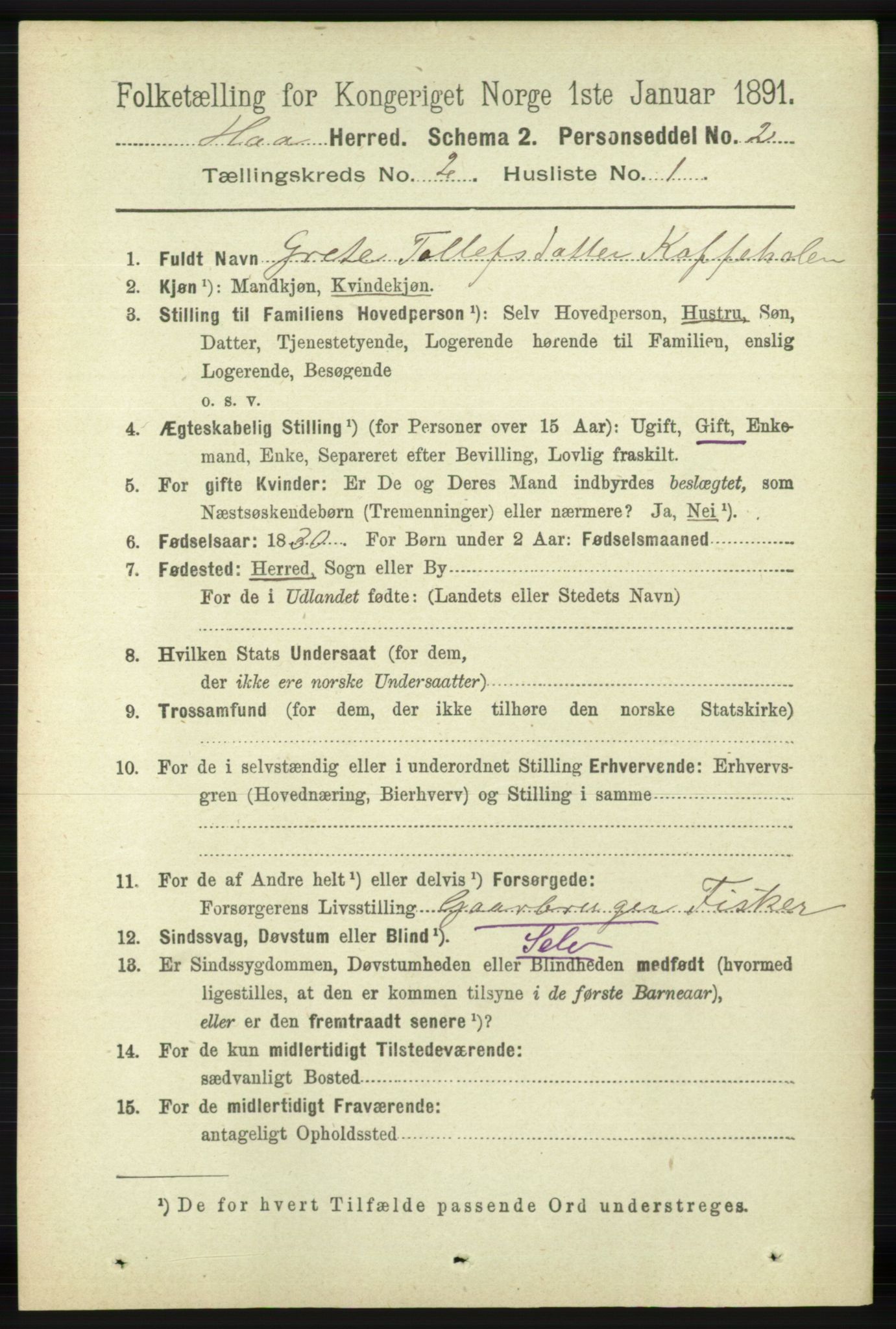 RA, 1891 census for 1119 Hå, 1891, p. 374