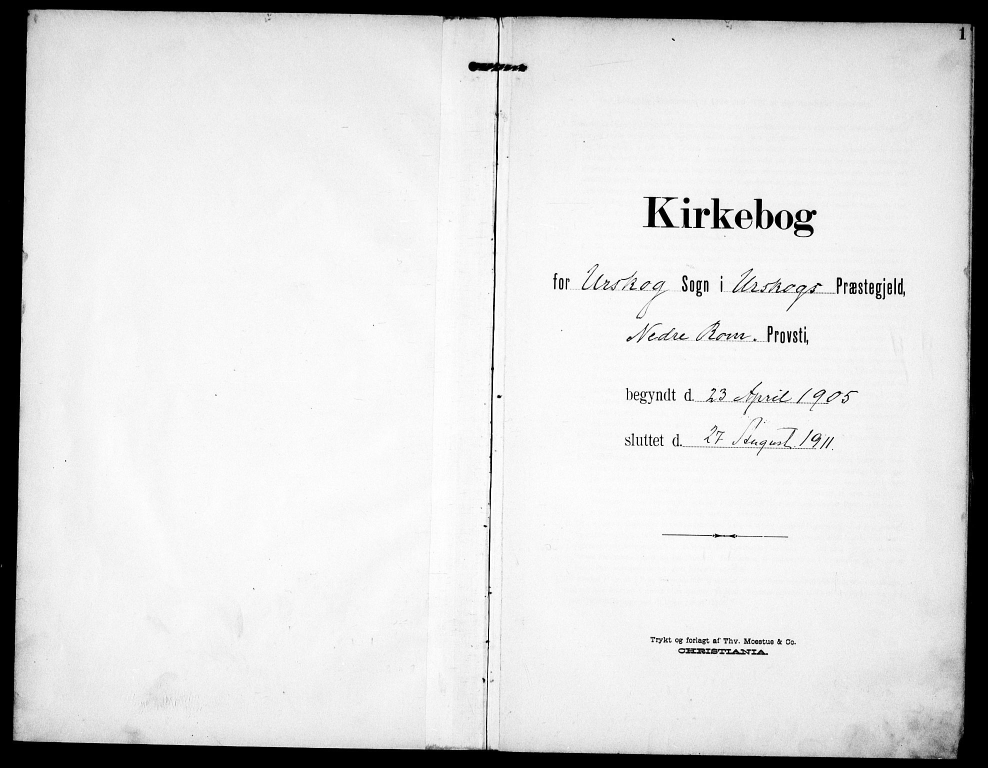 Aurskog prestekontor Kirkebøker, SAO/A-10304a/F/Fa/L0011: Parish register (official) no. I 11, 1905-1911, p. 1