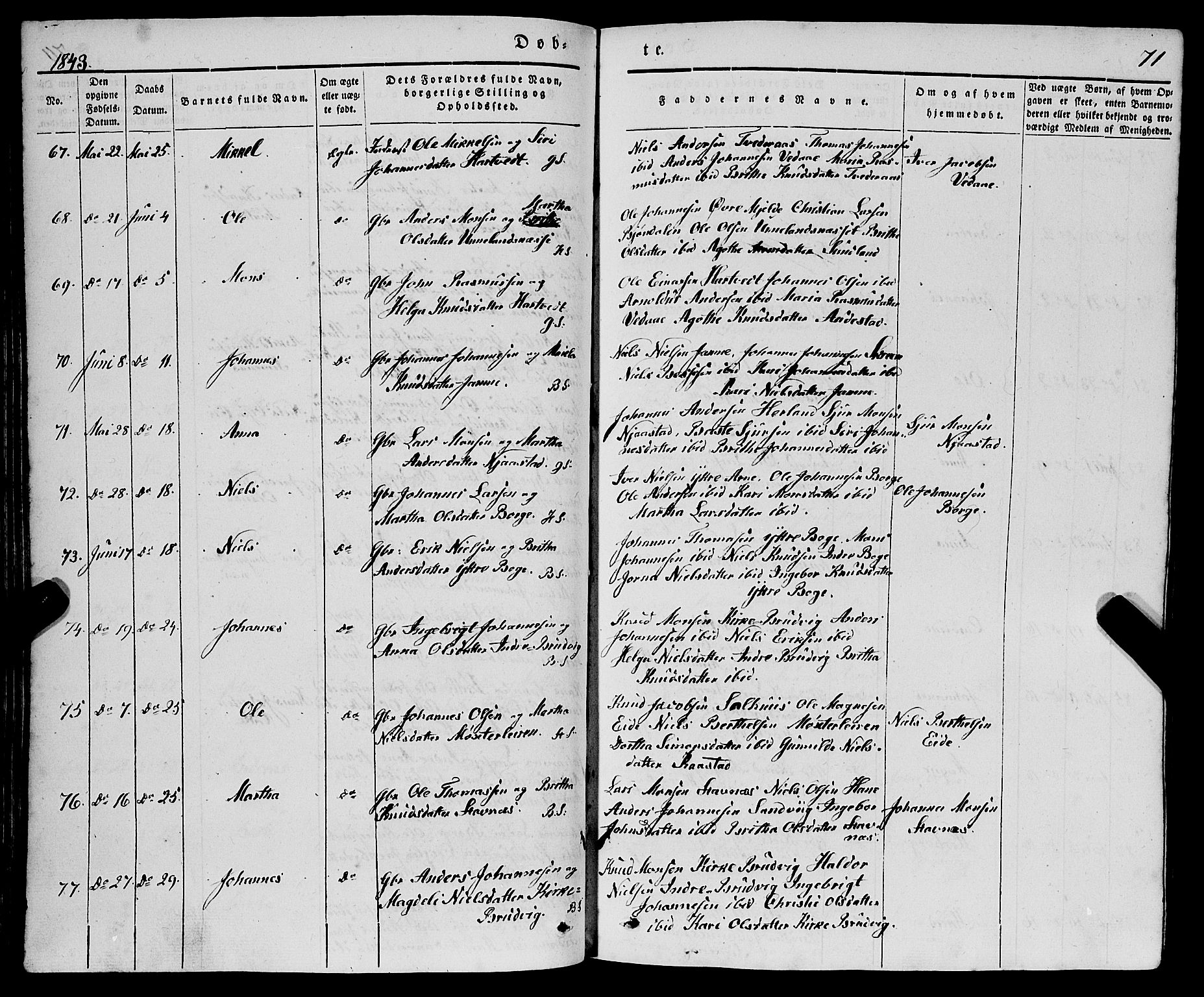 Haus sokneprestembete, AV/SAB-A-75601/H/Haa: Parish register (official) no. A 15, 1838-1847, p. 71