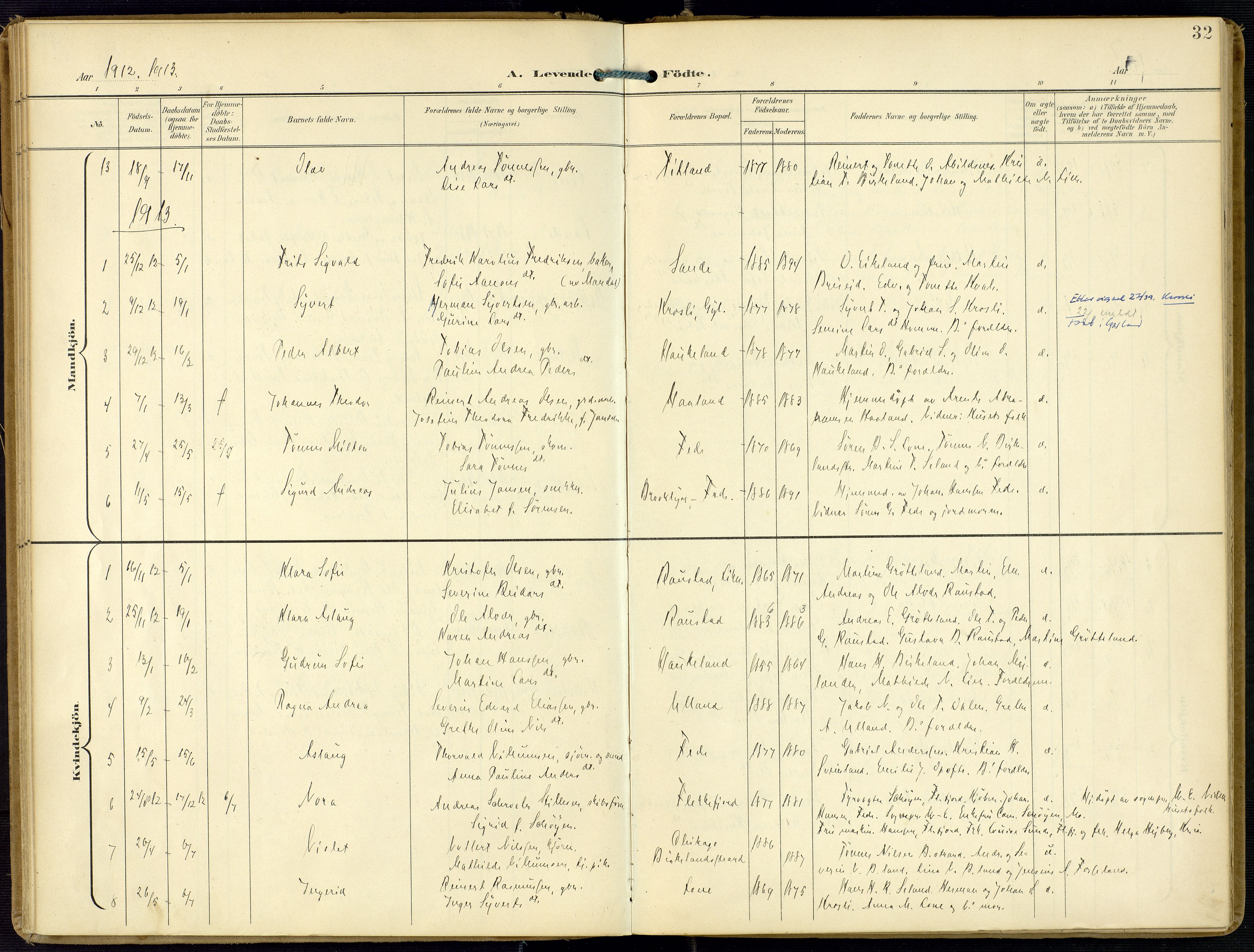 Kvinesdal sokneprestkontor, SAK/1111-0026/F/Fa/Faa/L0005: Parish register (official) no. A 5, 1898-1915, p. 32