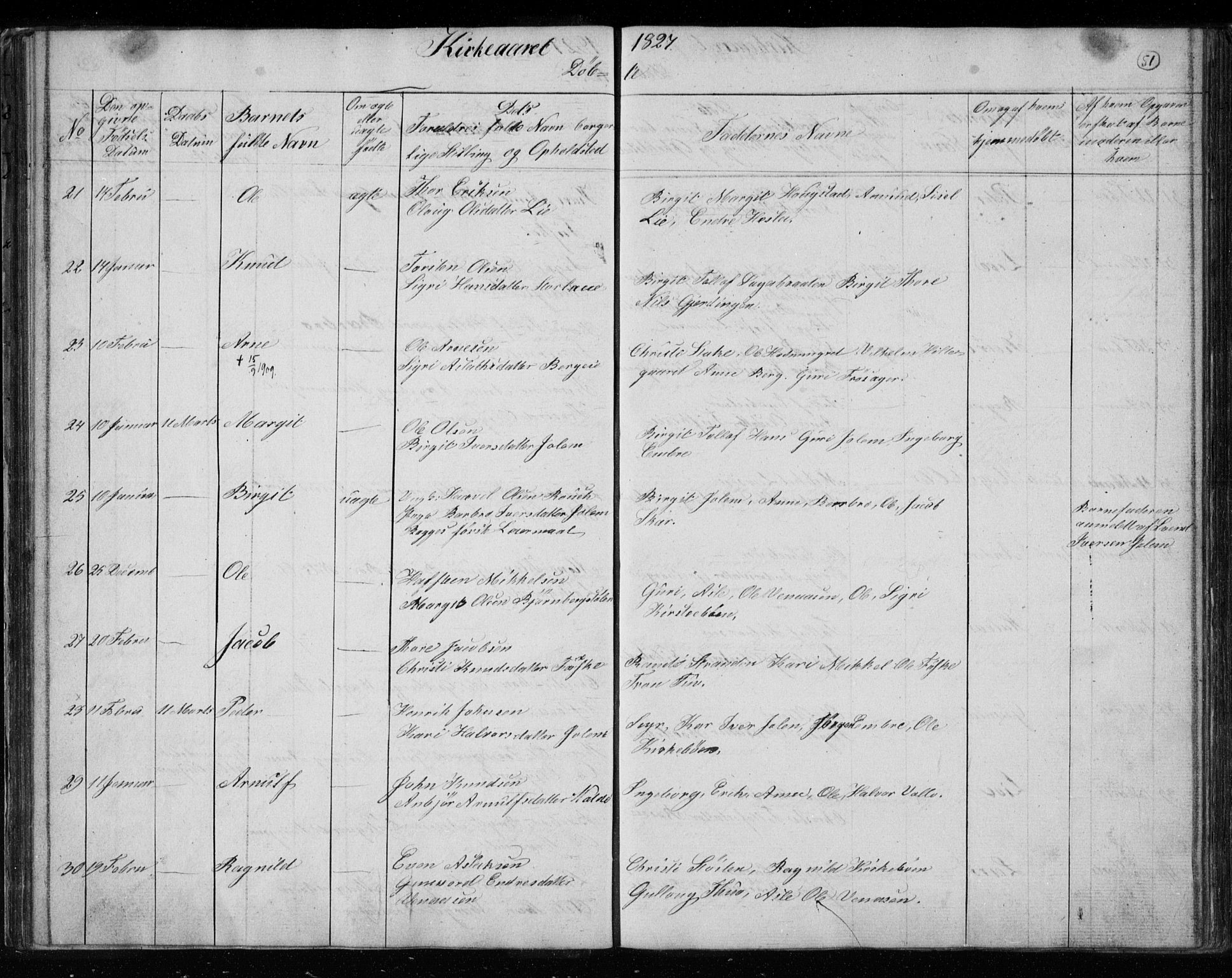 Gol kirkebøker, AV/SAKO-A-226/F/Fa/L0001: Parish register (official) no. I 1, 1821-1837, p. 51