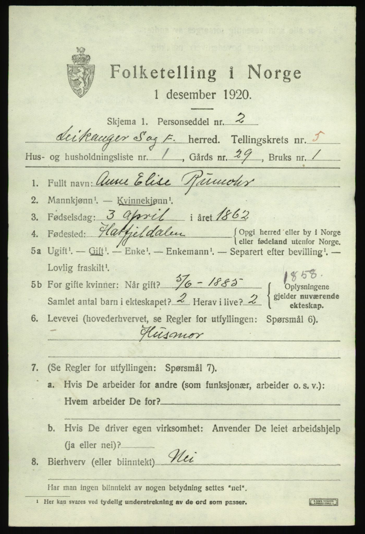 SAB, 1920 census for Leikanger, 1920, p. 3586