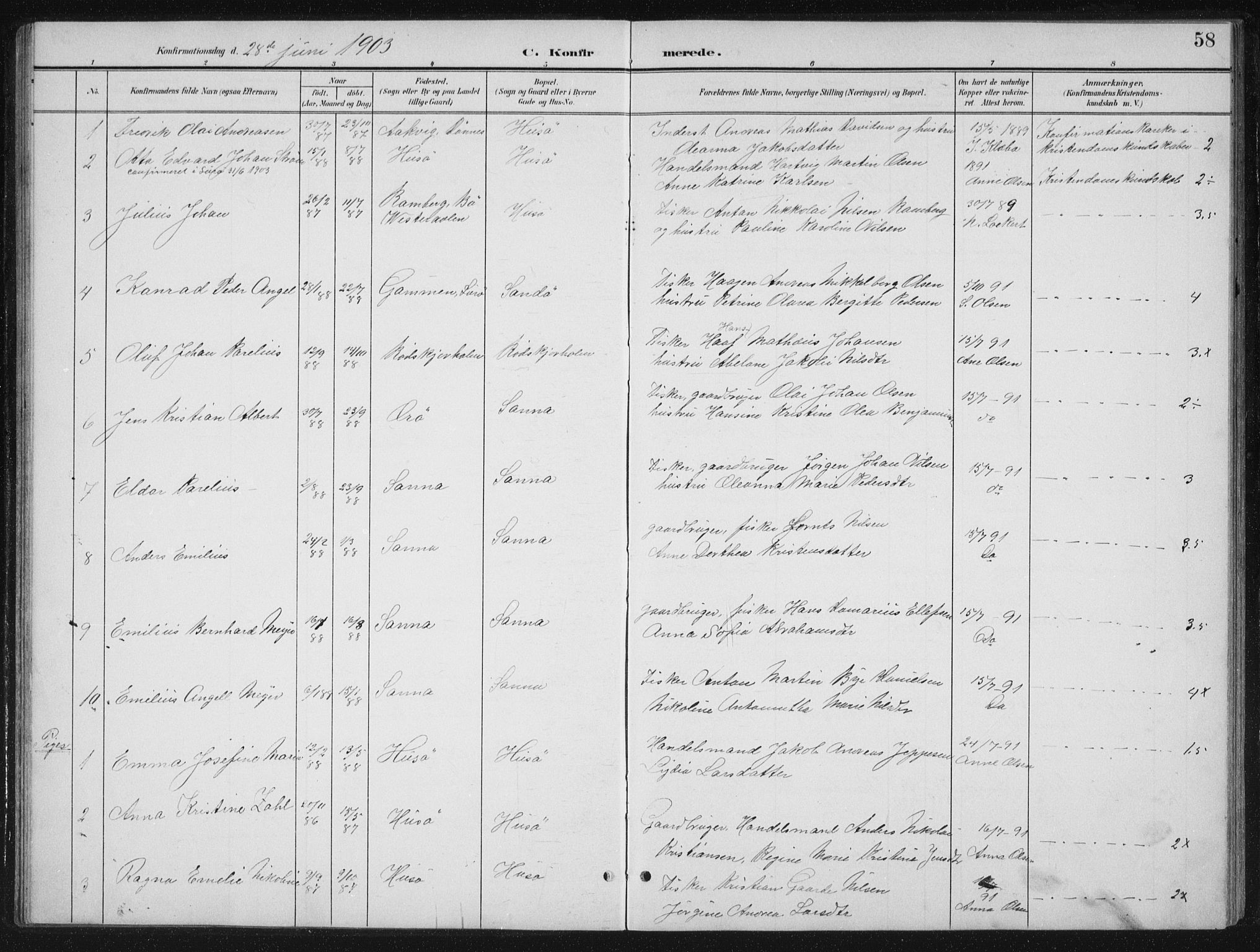 Ministerialprotokoller, klokkerbøker og fødselsregistre - Nordland, AV/SAT-A-1459/840/L0583: Parish register (copy) no. 840C03, 1901-1933, p. 58