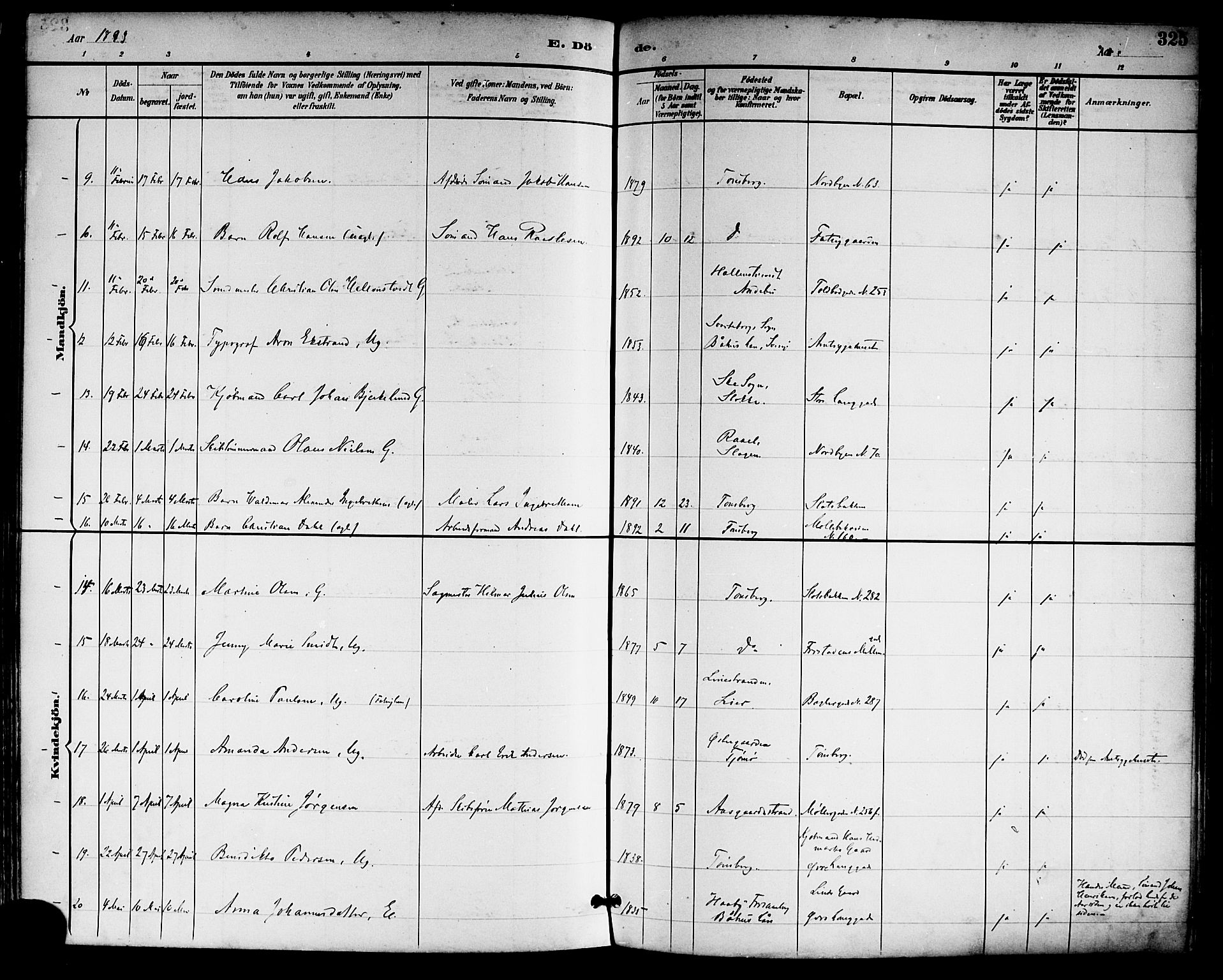 Tønsberg kirkebøker, AV/SAKO-A-330/F/Fa/L0012: Parish register (official) no. I 12, 1891-1899, p. 325