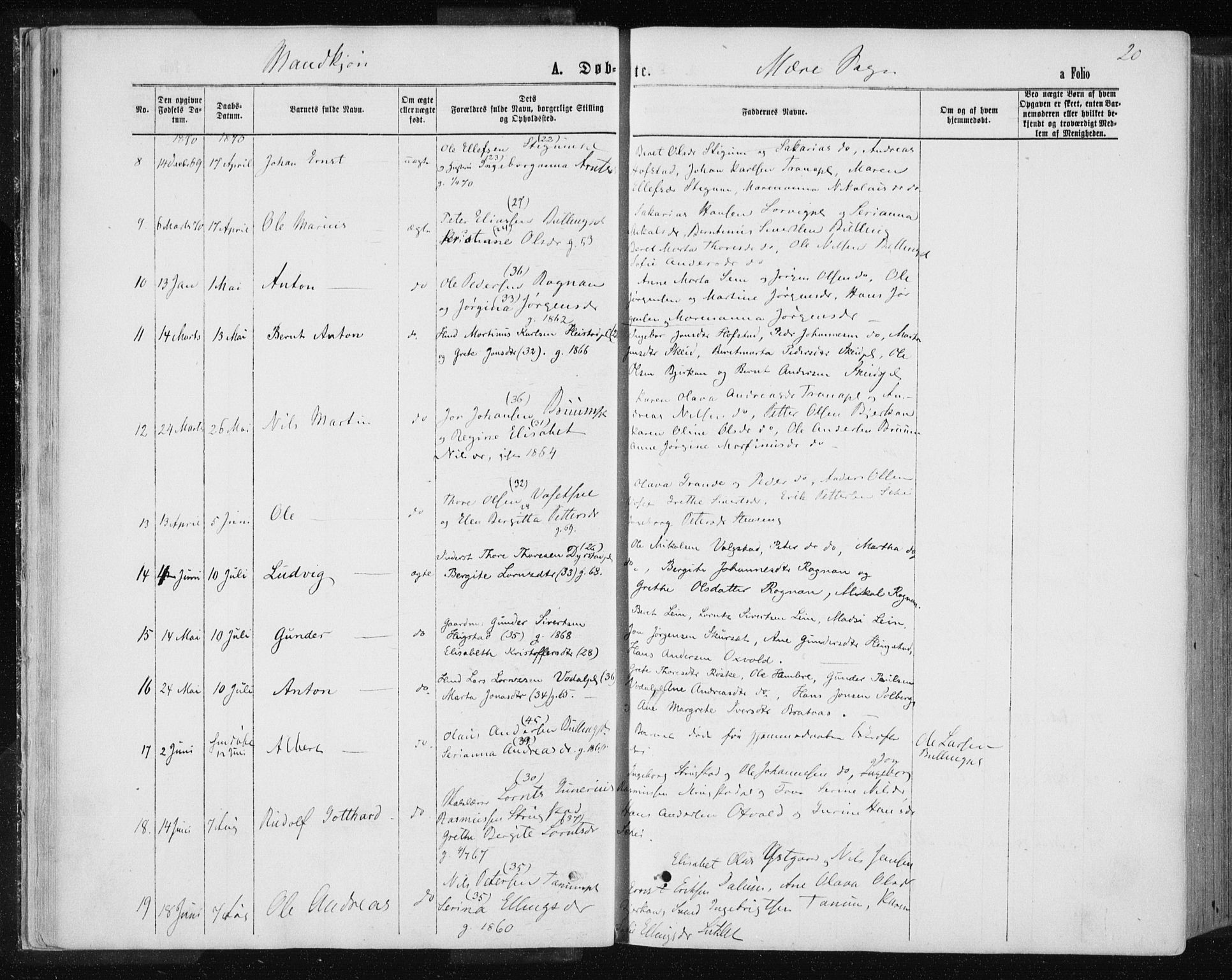 Ministerialprotokoller, klokkerbøker og fødselsregistre - Nord-Trøndelag, SAT/A-1458/735/L0345: Parish register (official) no. 735A08 /1, 1863-1872, p. 20
