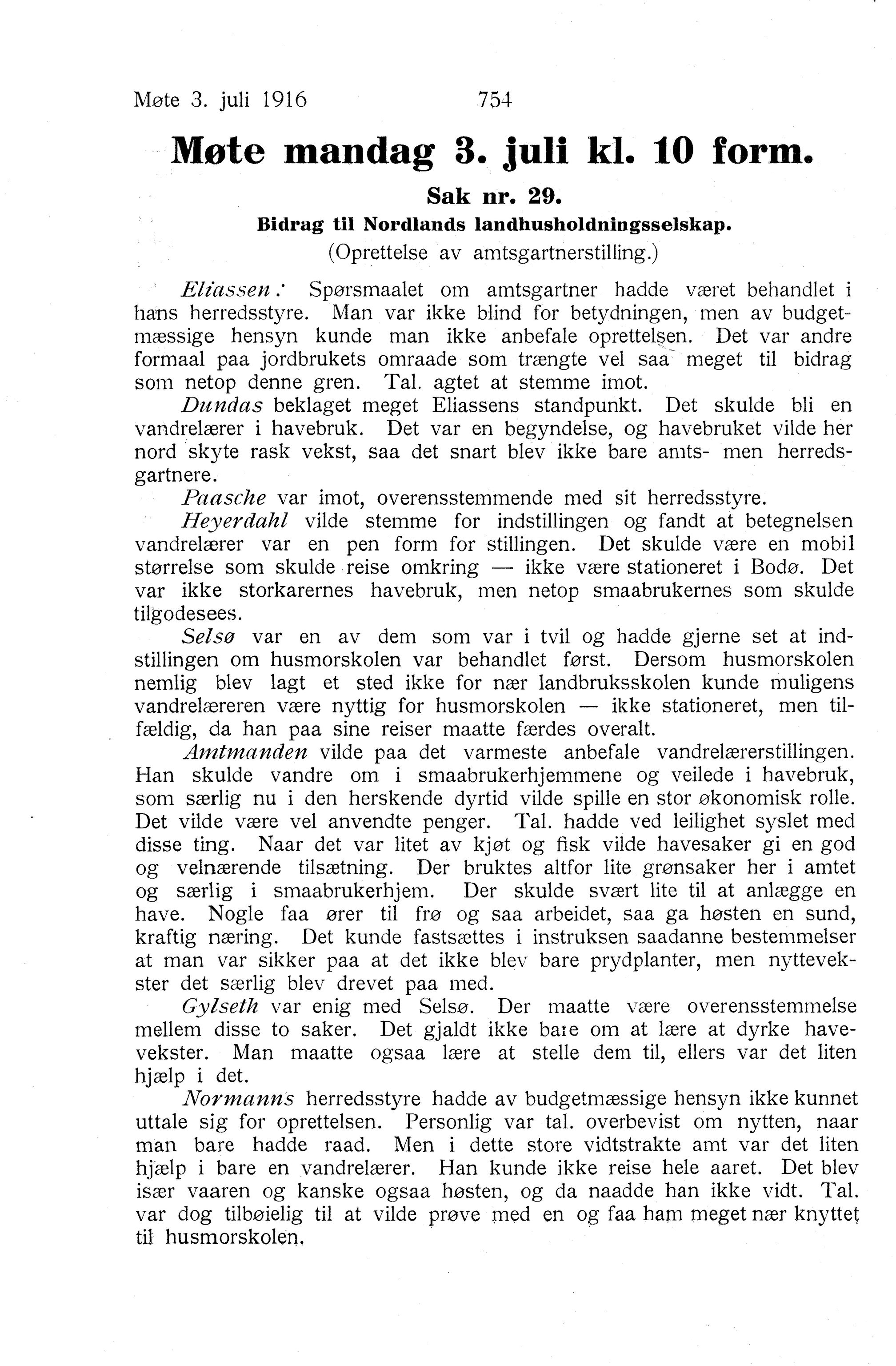 Nordland Fylkeskommune. Fylkestinget, AIN/NFK-17/176/A/Ac/L0039: Fylkestingsforhandlinger 1916, 1916, p. 754