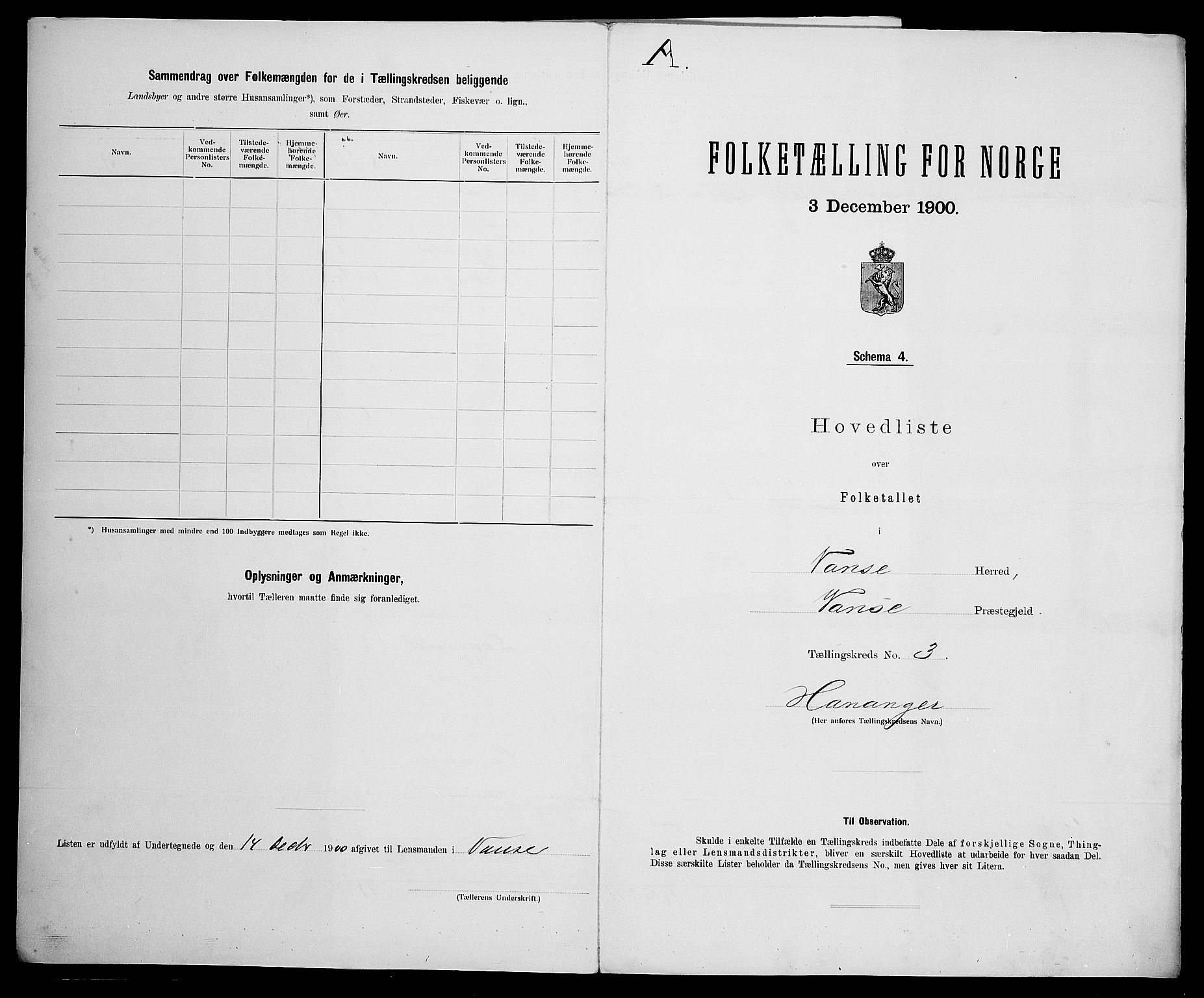 SAK, 1900 census for Vanse, 1900, p. 34