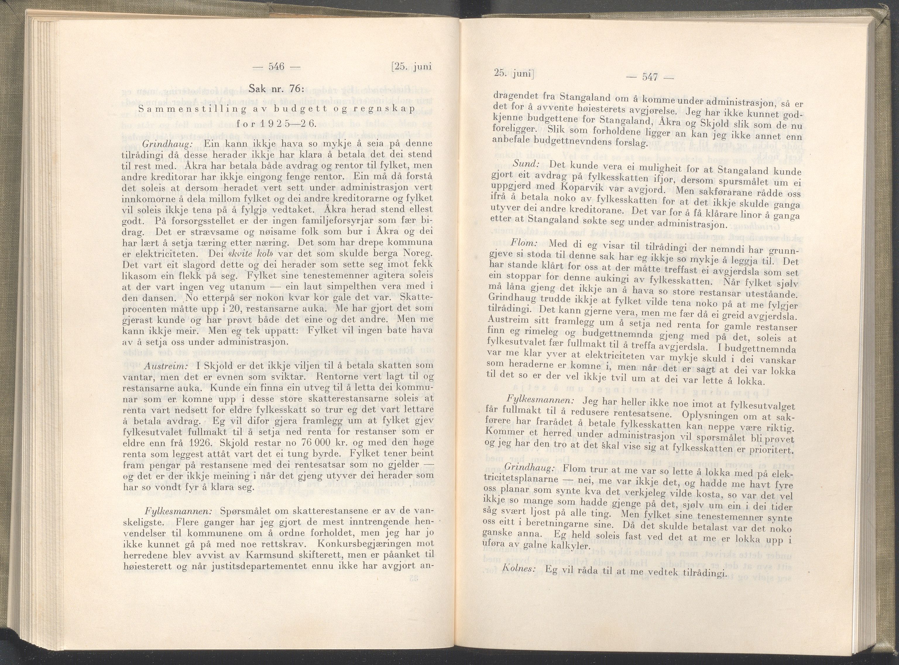 Rogaland fylkeskommune - Fylkesrådmannen , IKAR/A-900/A/Aa/Aaa/L0046: Møtebok , 1927, p. 546-547