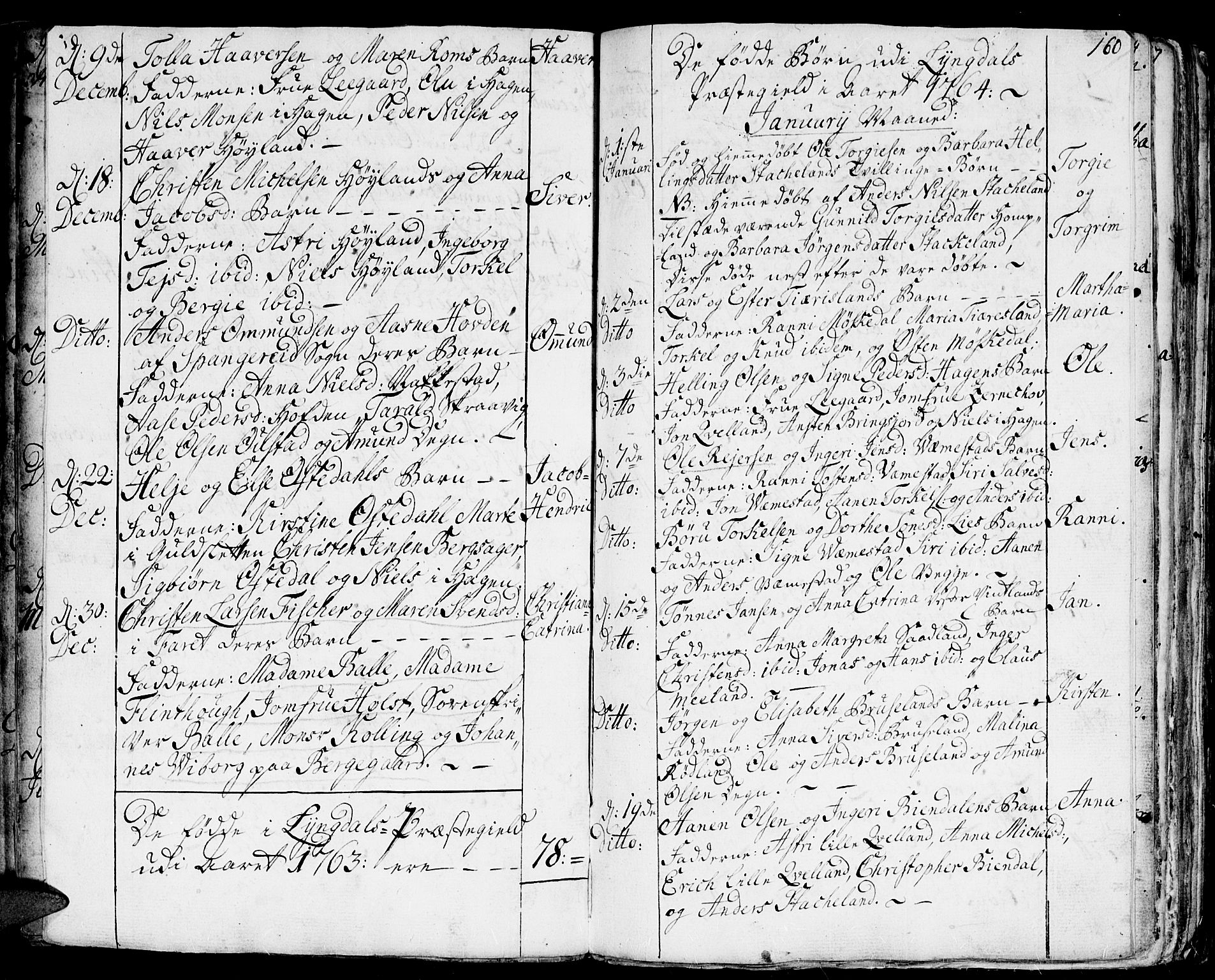 Lyngdal sokneprestkontor, SAK/1111-0029/F/Fa/Fac/L0001: Parish register (official) no. A 1, 1727-1779, p. 160