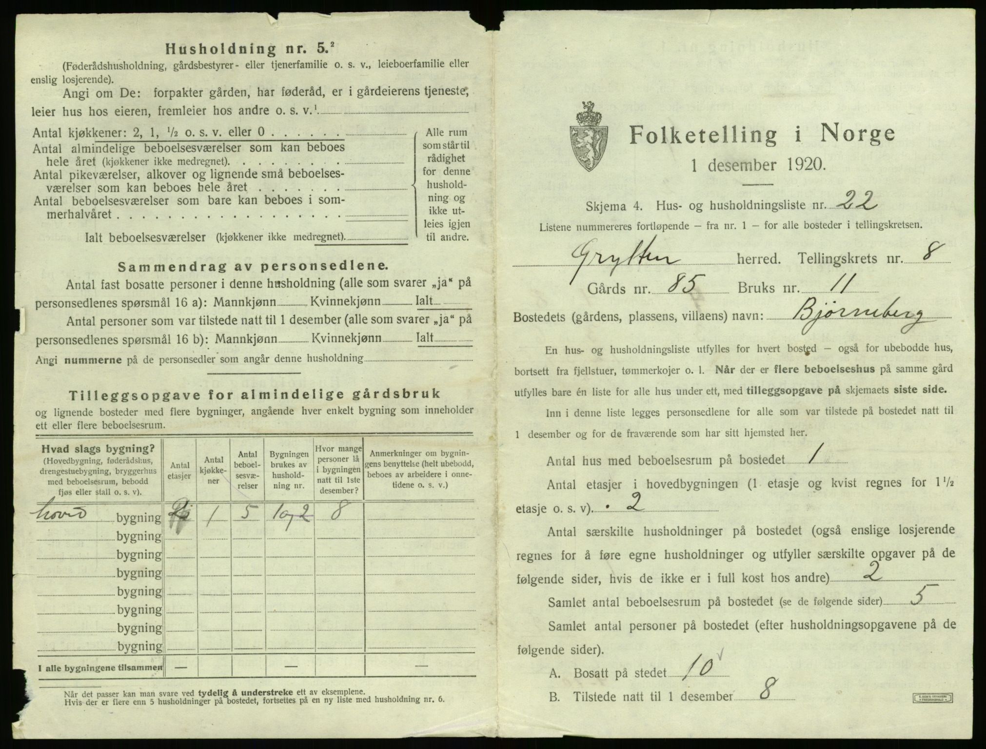 SAT, 1920 census for Grytten, 1920, p. 832