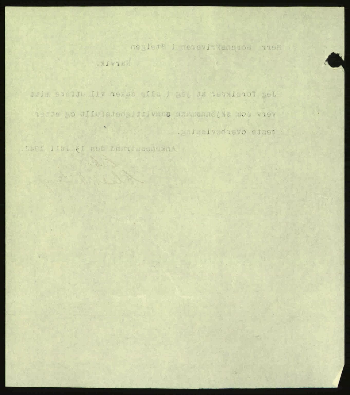 Steigen og Ofoten sorenskriveri, AV/SAT-A-0030/1/2/2C: Mortgage book no. A9-12, 1942-1946, Diary no: : 1587/1942