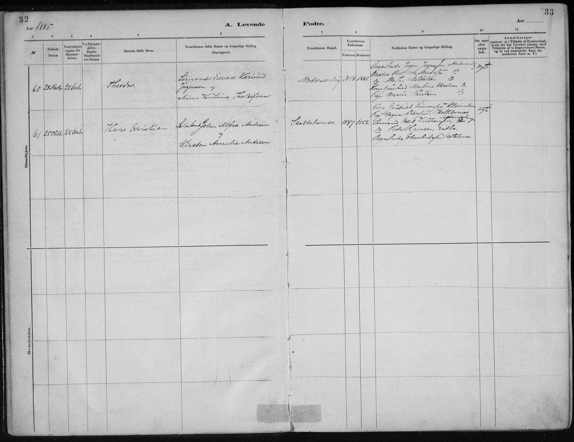 Dypvåg sokneprestkontor, SAK/1111-0007/F/Fa/Faa/L0008: Parish register (official) no. A 8, 1885-1906, p. 32-33