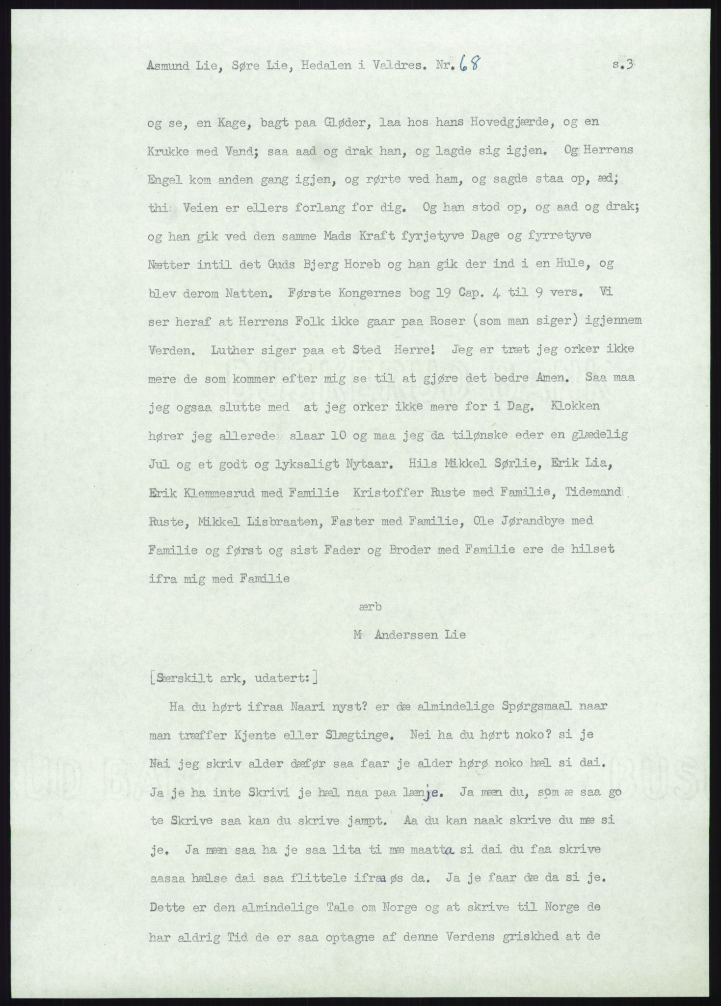 Samlinger til kildeutgivelse, Amerikabrevene, AV/RA-EA-4057/F/L0012: Innlån fra Oppland: Lie (brevnr 1-78), 1838-1914, p. 955