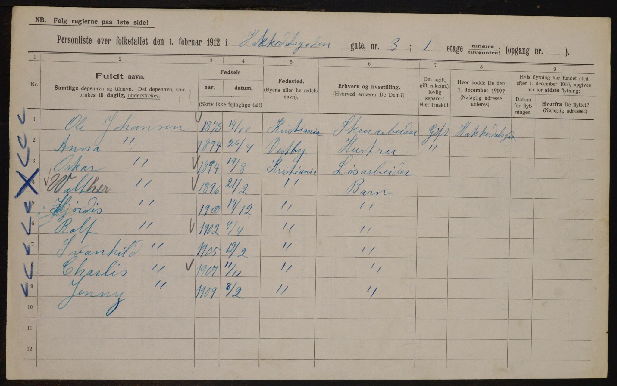 OBA, Municipal Census 1912 for Kristiania, 1912, p. 34049