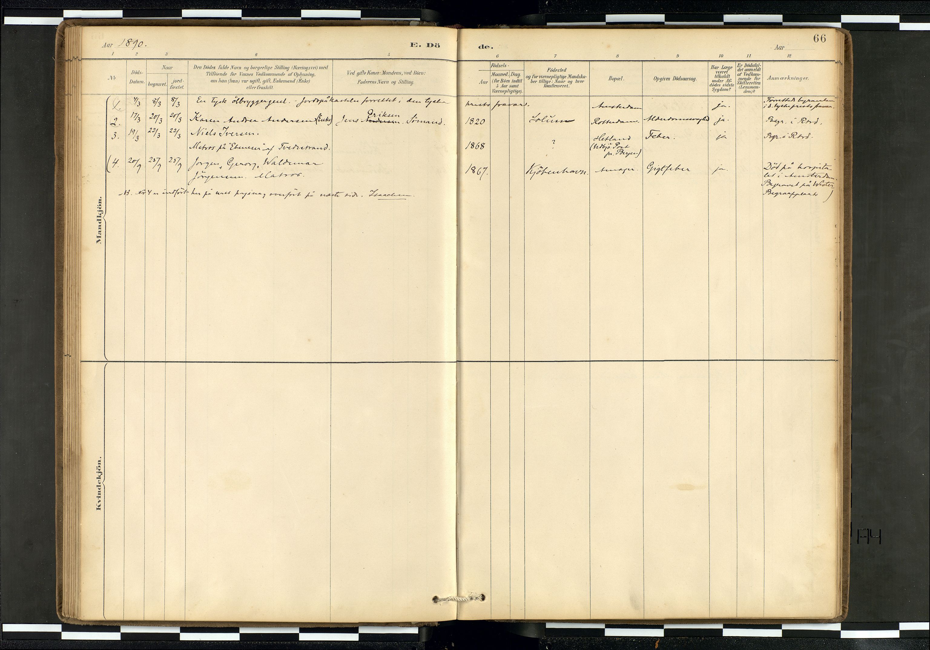 Den norske sjømannsmisjon i utlandet/Hollandske havner (Amsterdam-Rotterdam-Europort), SAB/SAB/PA-0106/H/Ha/Haa/L0002: Parish register (official) no. A 2, 1887-1907, p. 65b-66a