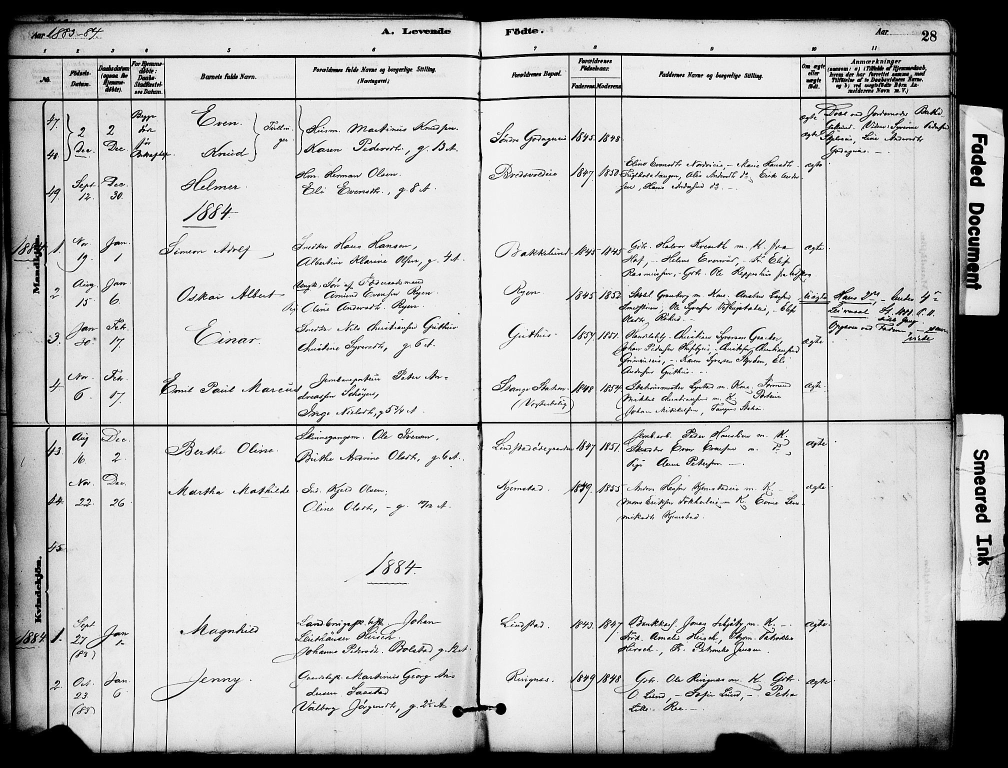 Stange prestekontor, AV/SAH-PREST-002/K/L0017: Parish register (official) no. 17, 1880-1893, p. 28