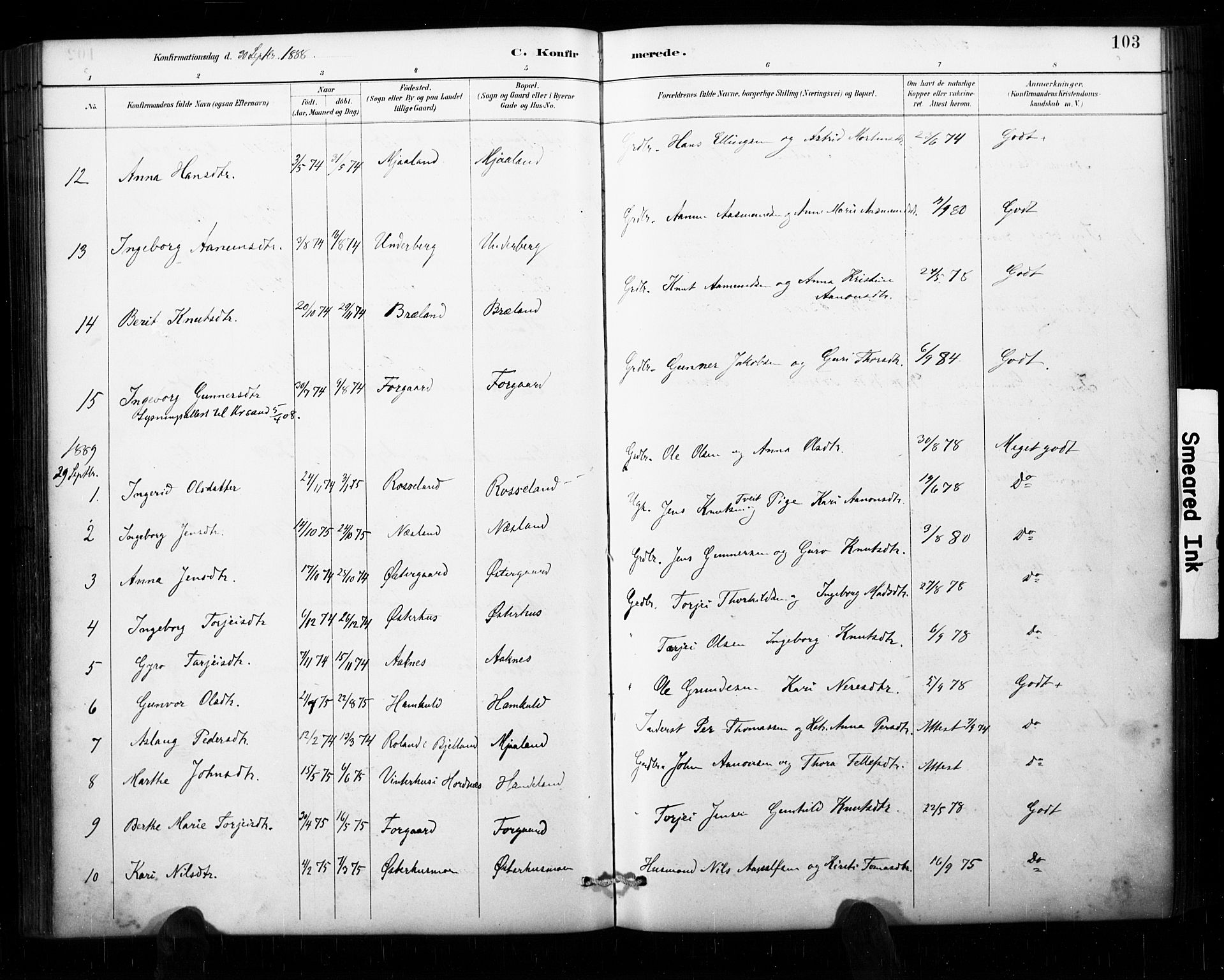 Åseral sokneprestkontor, AV/SAK-1111-0051/F/Fa/L0003: Parish register (official) no. A 3, 1884-1901, p. 103