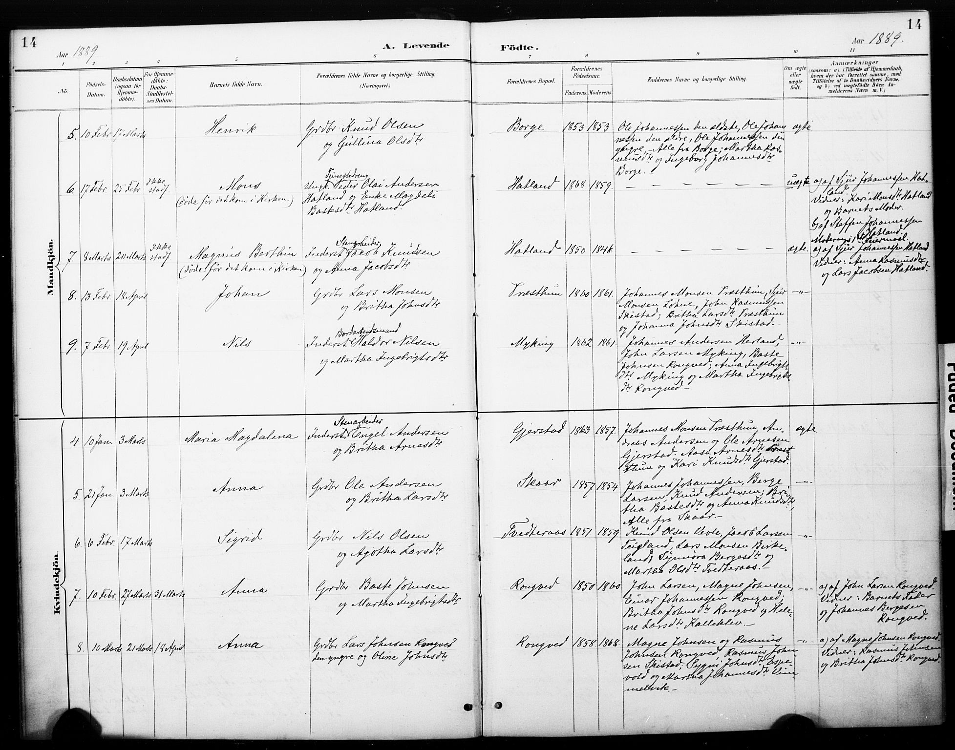 Haus sokneprestembete, AV/SAB-A-75601/H/Haa: Parish register (official) no. C 1, 1887-1899, p. 14