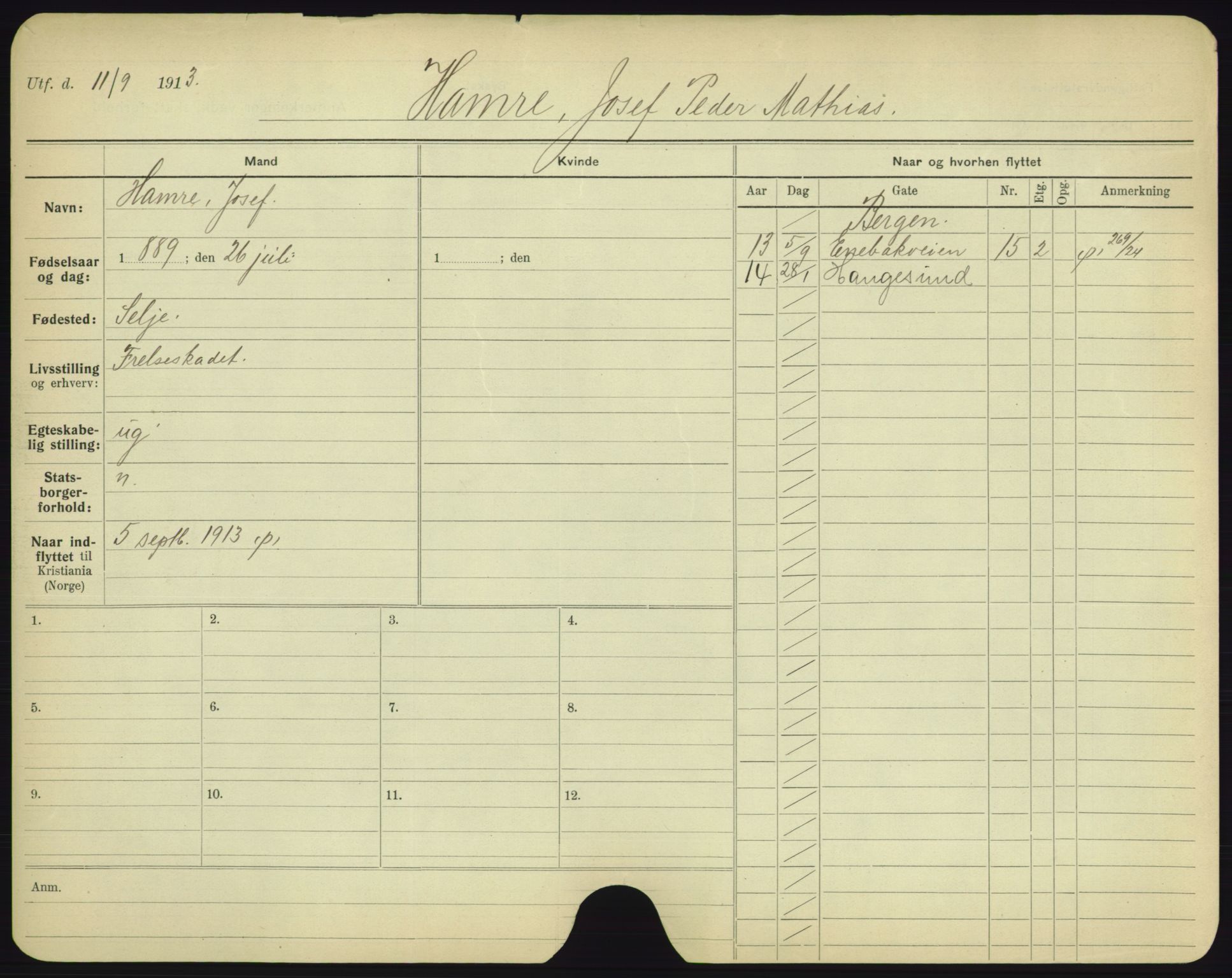 Oslo folkeregister, Registerkort, AV/SAO-A-11715/F/Fa/Fac/L0003: Menn, 1906-1914, p. 1177a