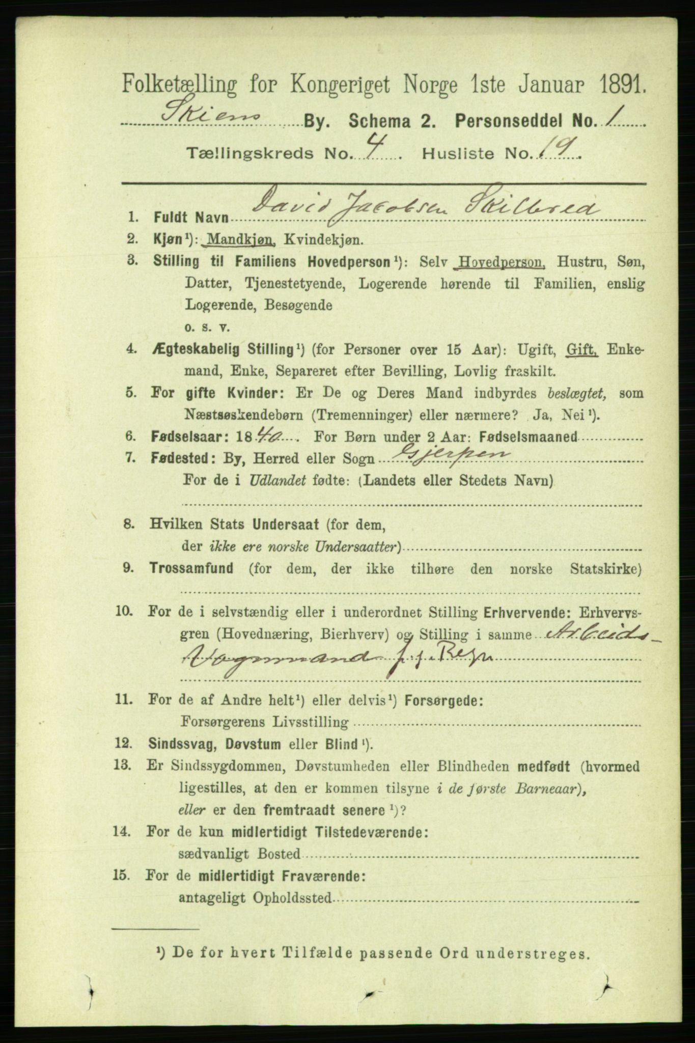 RA, 1891 census for 0806 Skien, 1891, p. 2864