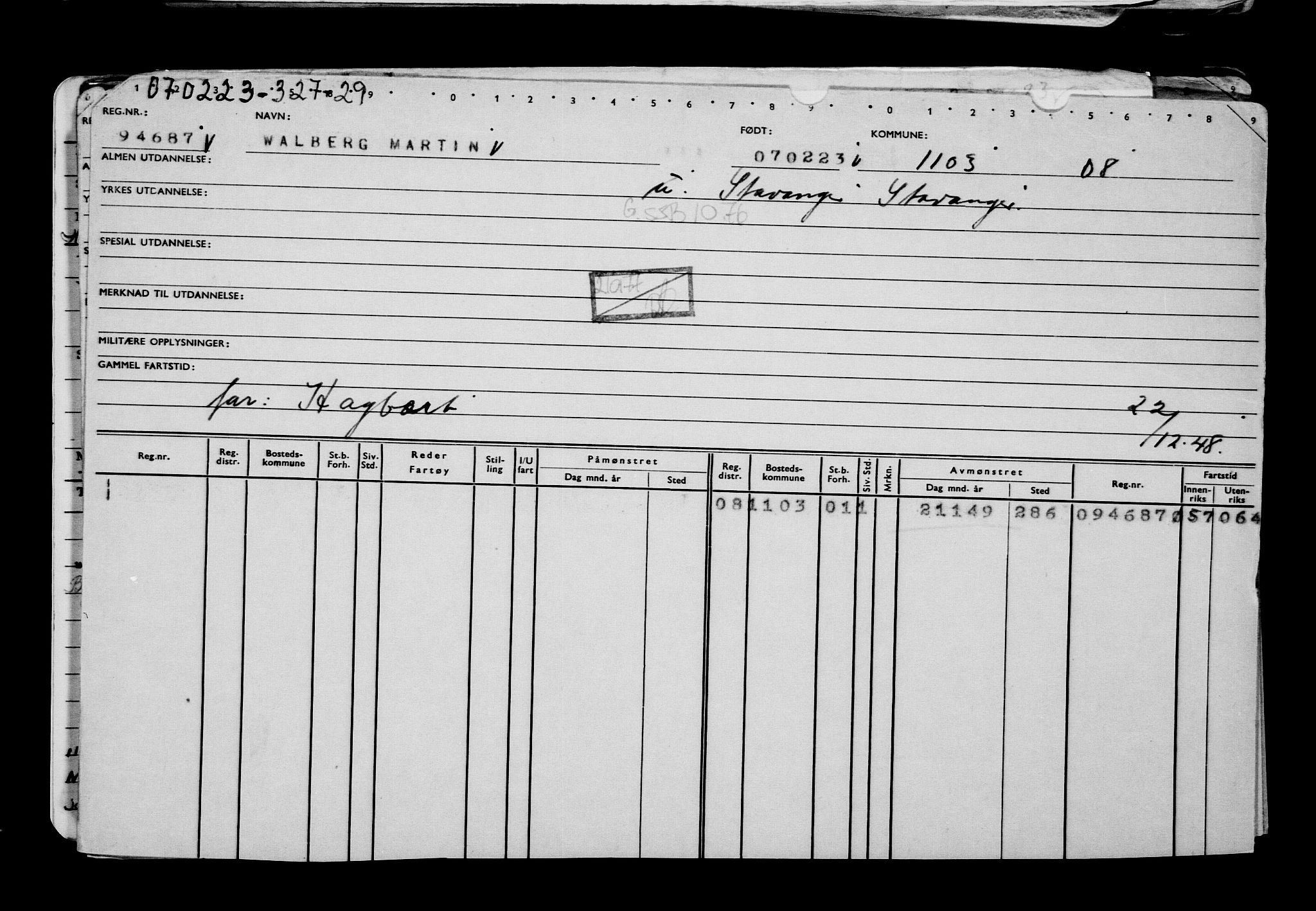 Direktoratet for sjømenn, RA/S-3545/G/Gb/L0215: Hovedkort, 1923, p. 172