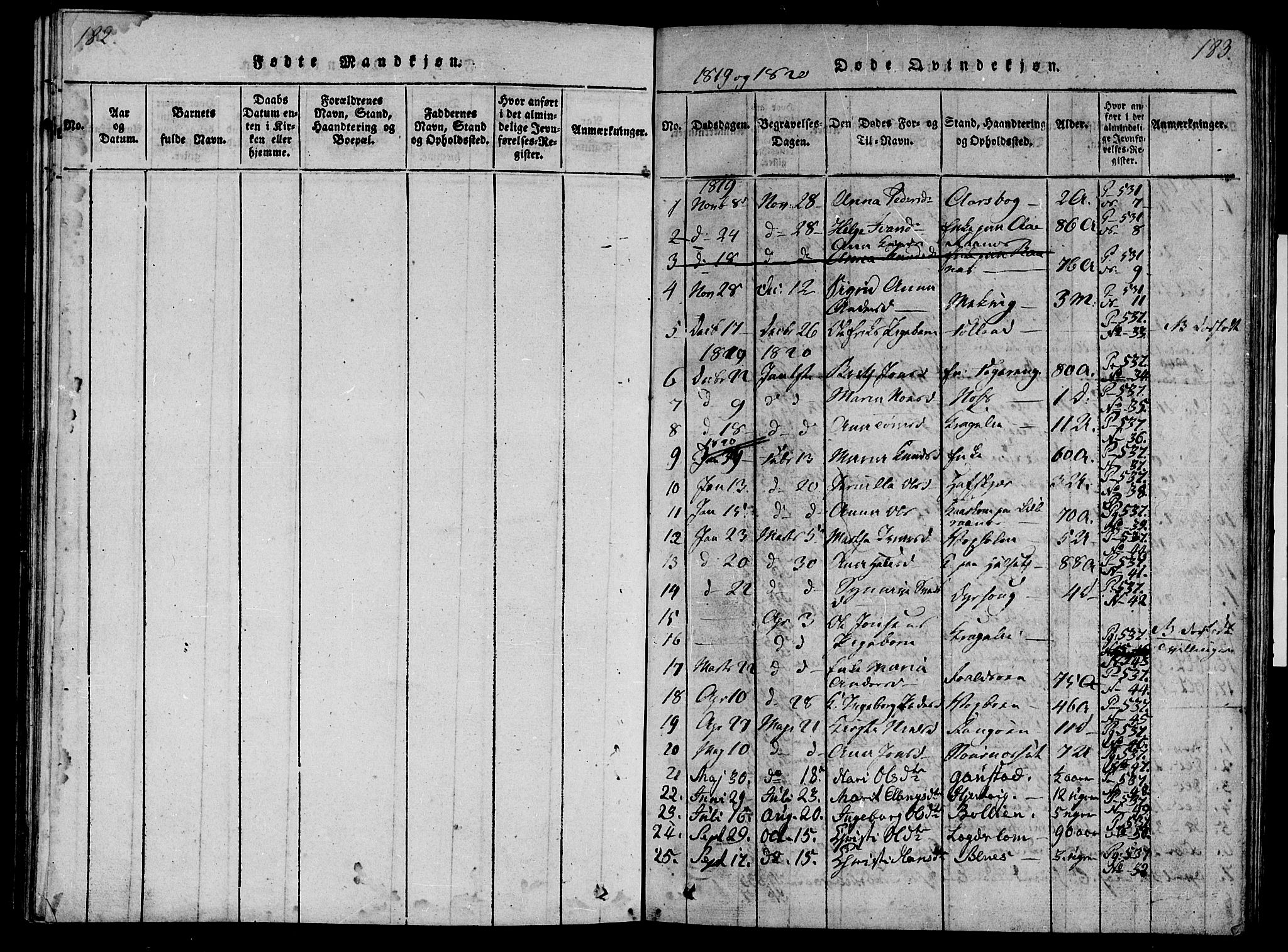 Ministerialprotokoller, klokkerbøker og fødselsregistre - Møre og Romsdal, SAT/A-1454/570/L0831: Parish register (official) no. 570A05, 1819-1829, p. 182-183