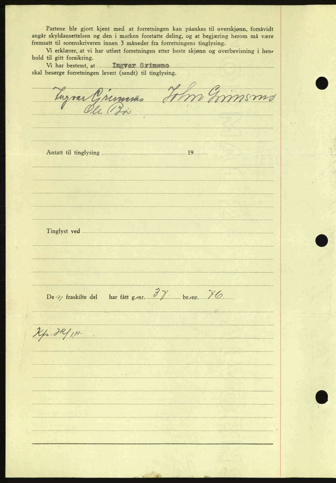 Nordmøre sorenskriveri, AV/SAT-A-4132/1/2/2Ca: Mortgage book no. A96, 1943-1944, Diary no: : 2458/1943