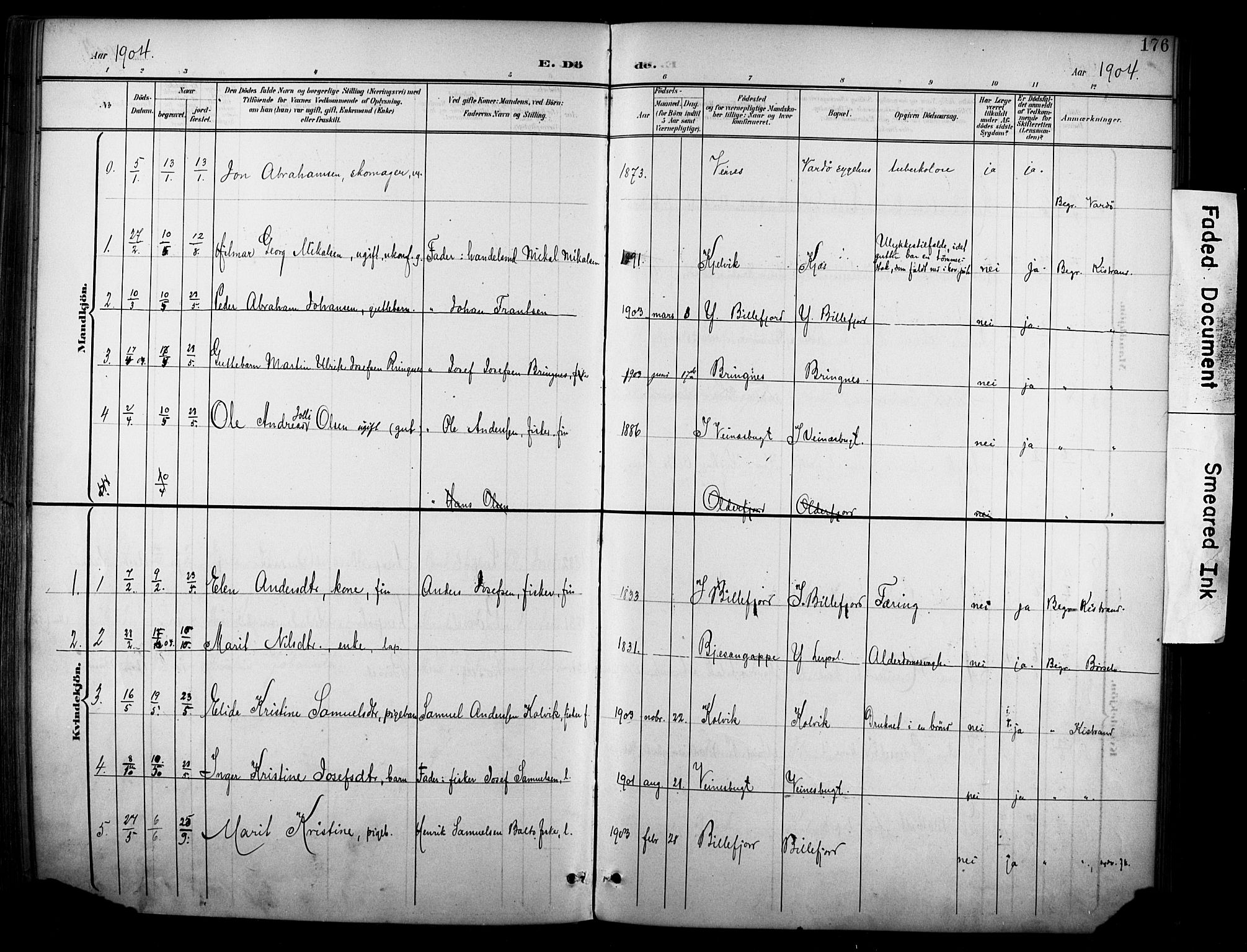Kistrand/Porsanger sokneprestembete, SATØ/S-1351/H/Ha/L0013.kirke: Parish register (official) no. 13, 1899-1907, p. 176