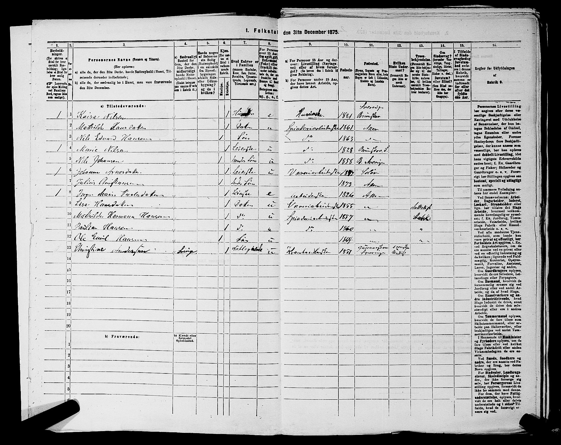 RA, 1875 census for 0218aP Vestre Aker, 1875, p. 1021