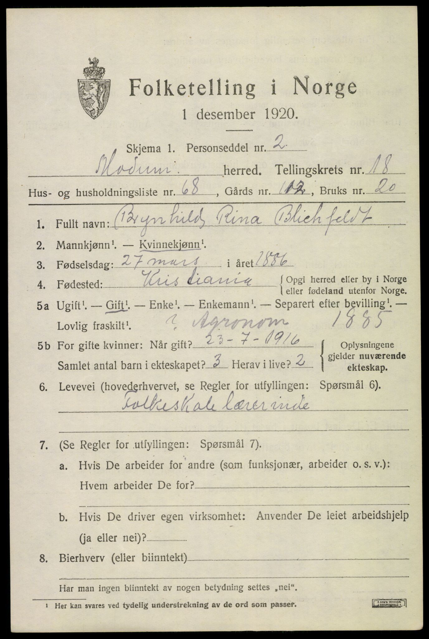 SAKO, 1920 census for Modum, 1920, p. 21677