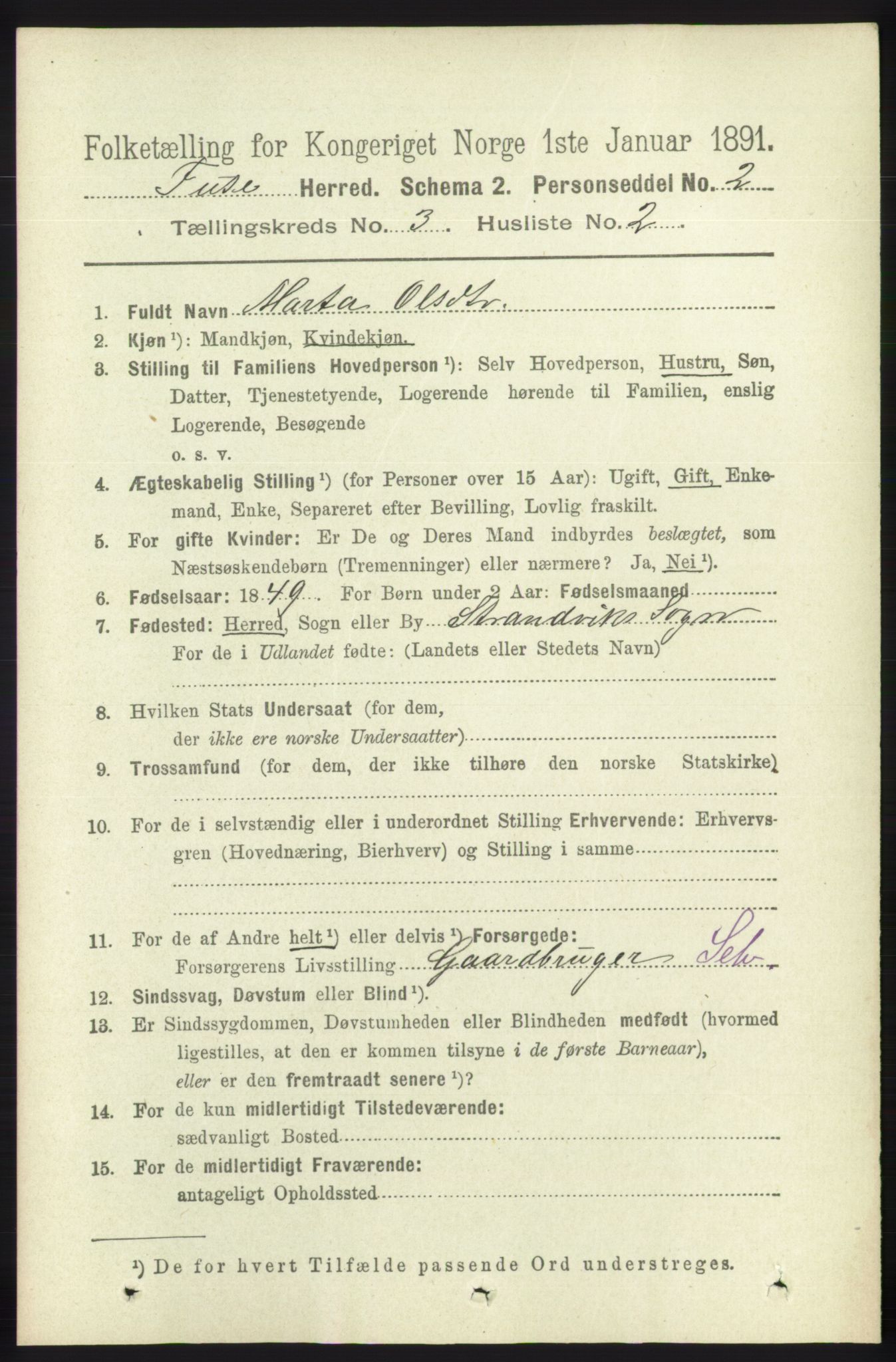 RA, 1891 census for 1241 Fusa, 1891, p. 525