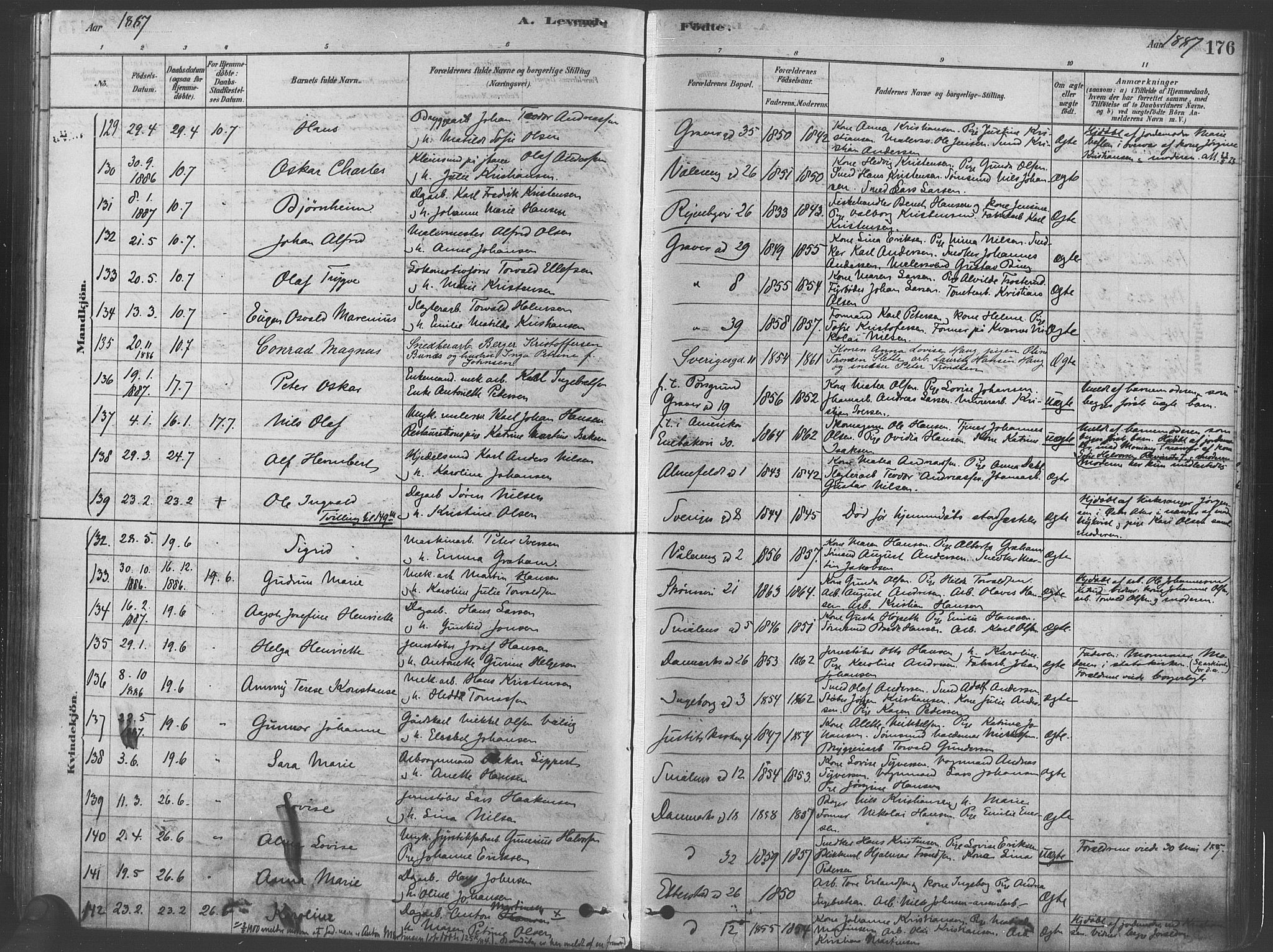 Gamlebyen prestekontor Kirkebøker, SAO/A-10884/F/Fa/L0005: Parish register (official) no. 5, 1878-1889, p. 176