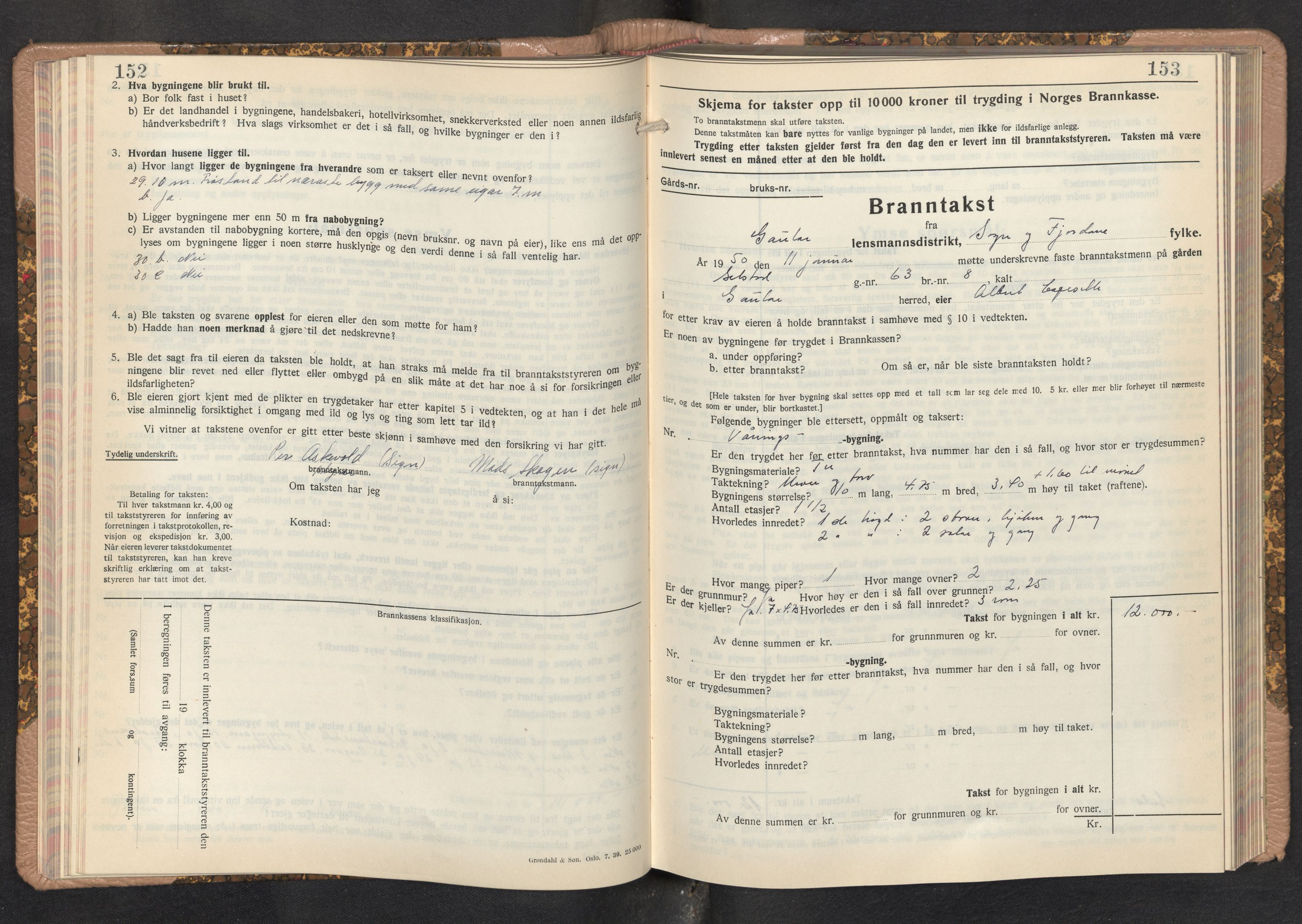Lensmannen i Gaular, AV/SAB-A-27601/0012/L0007: Branntakstprotokoll, skjematakst, 1943-1955, p. 152-153
