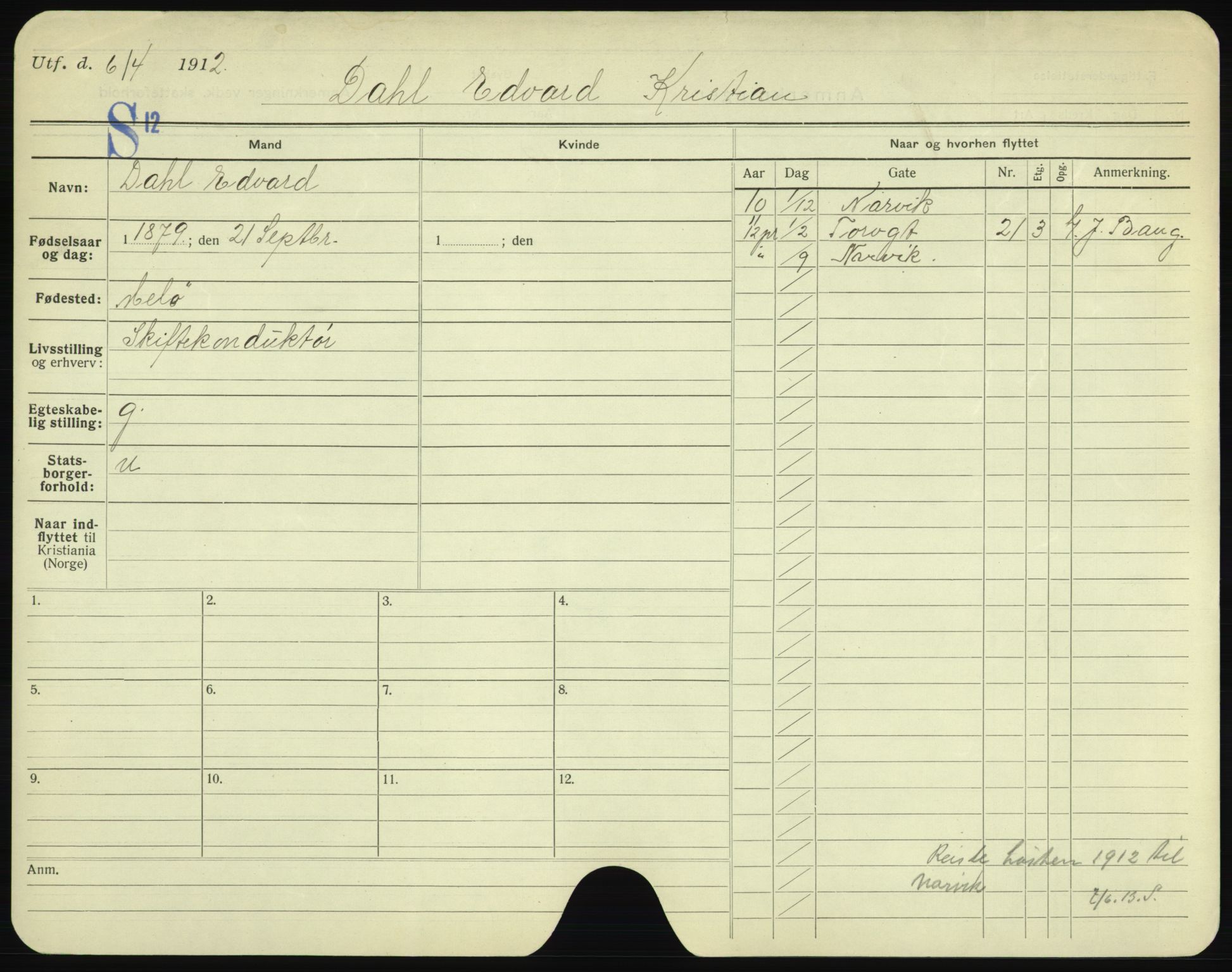 Oslo folkeregister, Registerkort, AV/SAO-A-11715/F/Fa/Fac/L0002: Menn, 1906-1914, p. 500a