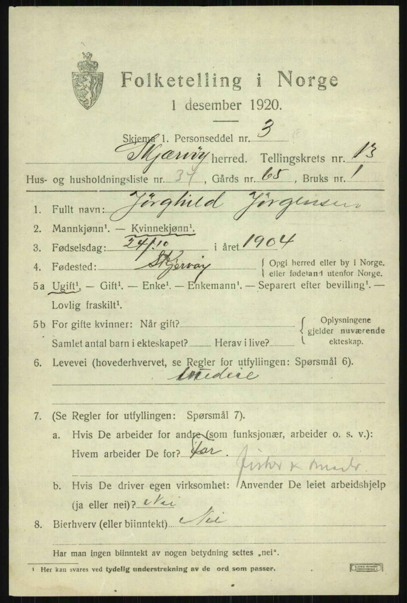 SATØ, 1920 census for Skjervøy, 1920, p. 6817
