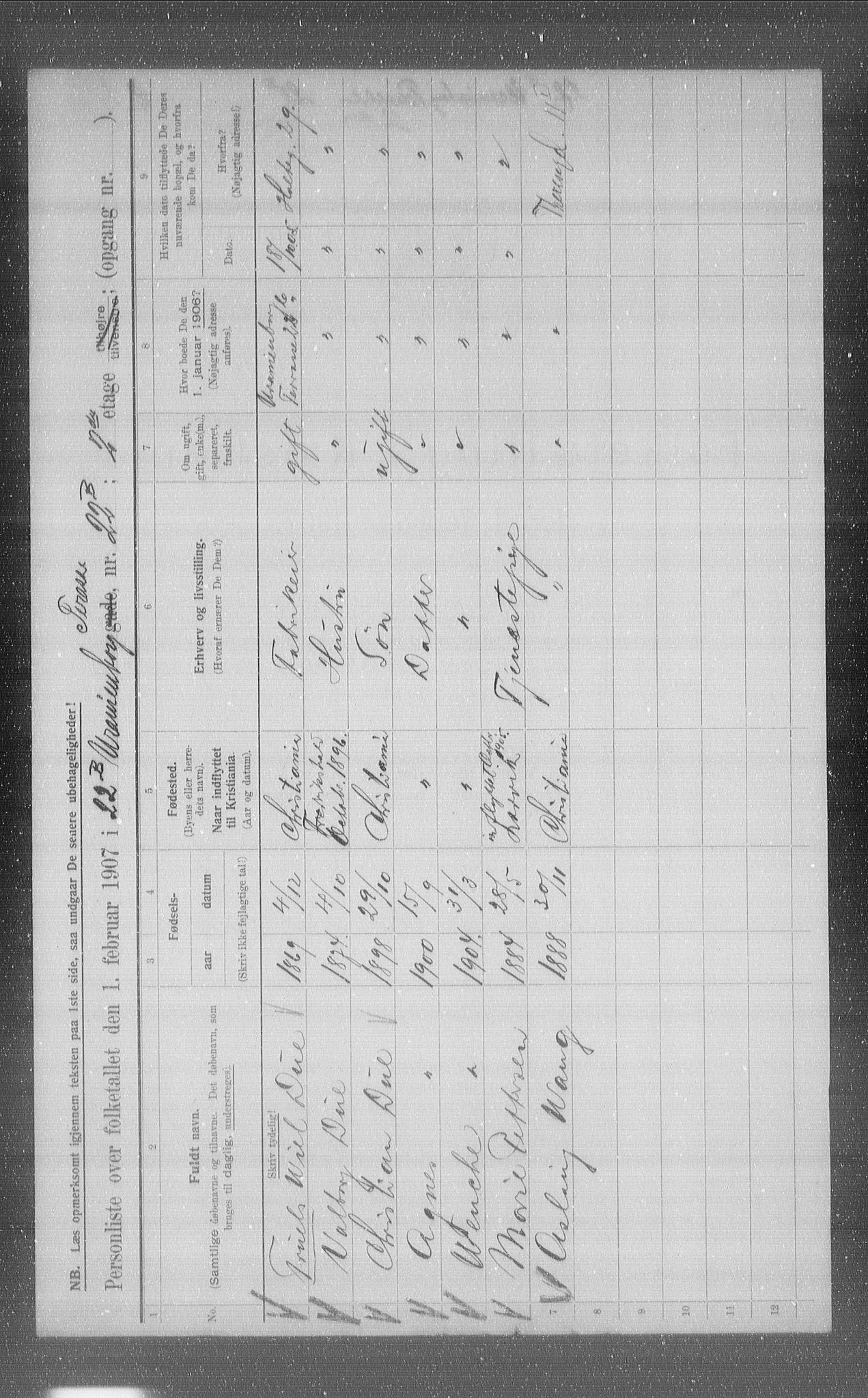 OBA, Municipal Census 1907 for Kristiania, 1907, p. 61229