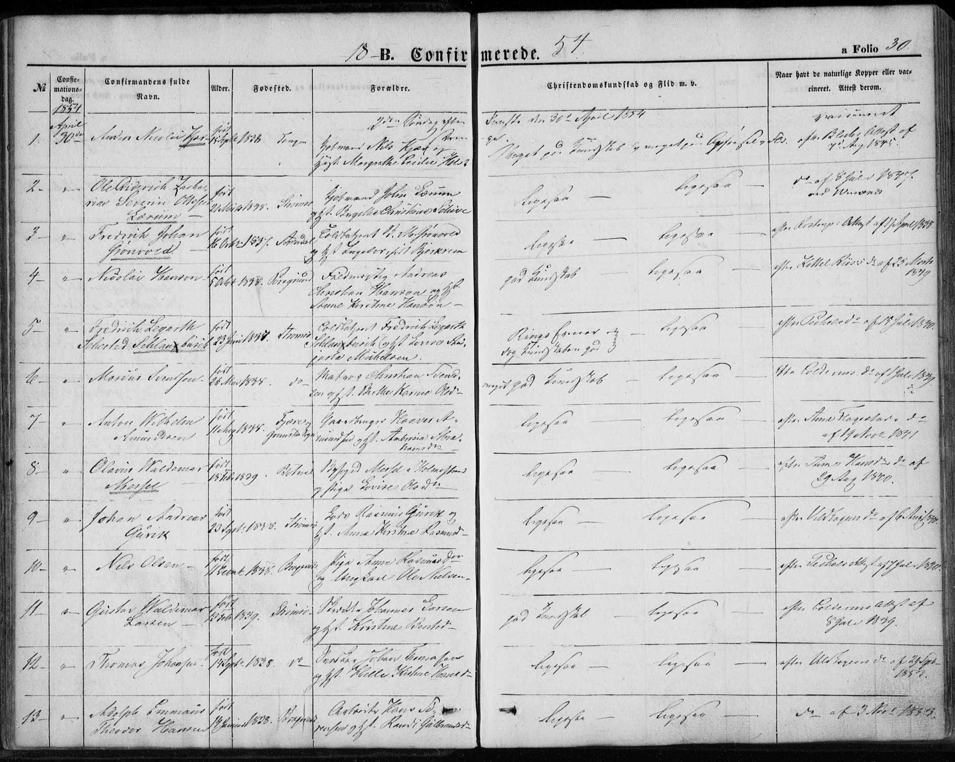 Strømsø kirkebøker, SAKO/A-246/F/Fa/L0017: Parish register (official) no. I 17, 1848-1865, p. 30