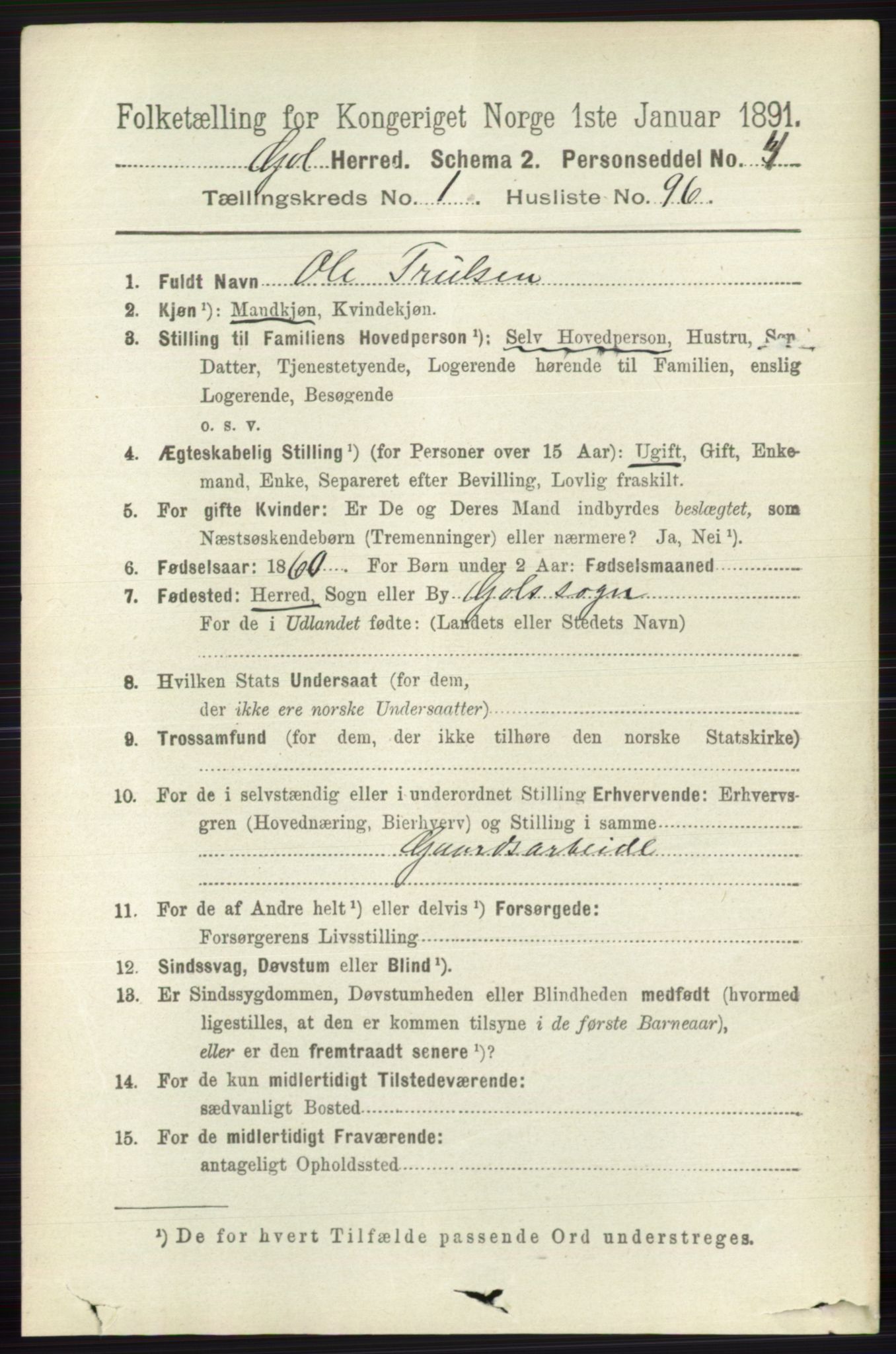 RA, 1891 census for 0617 Gol og Hemsedal, 1891, p. 621