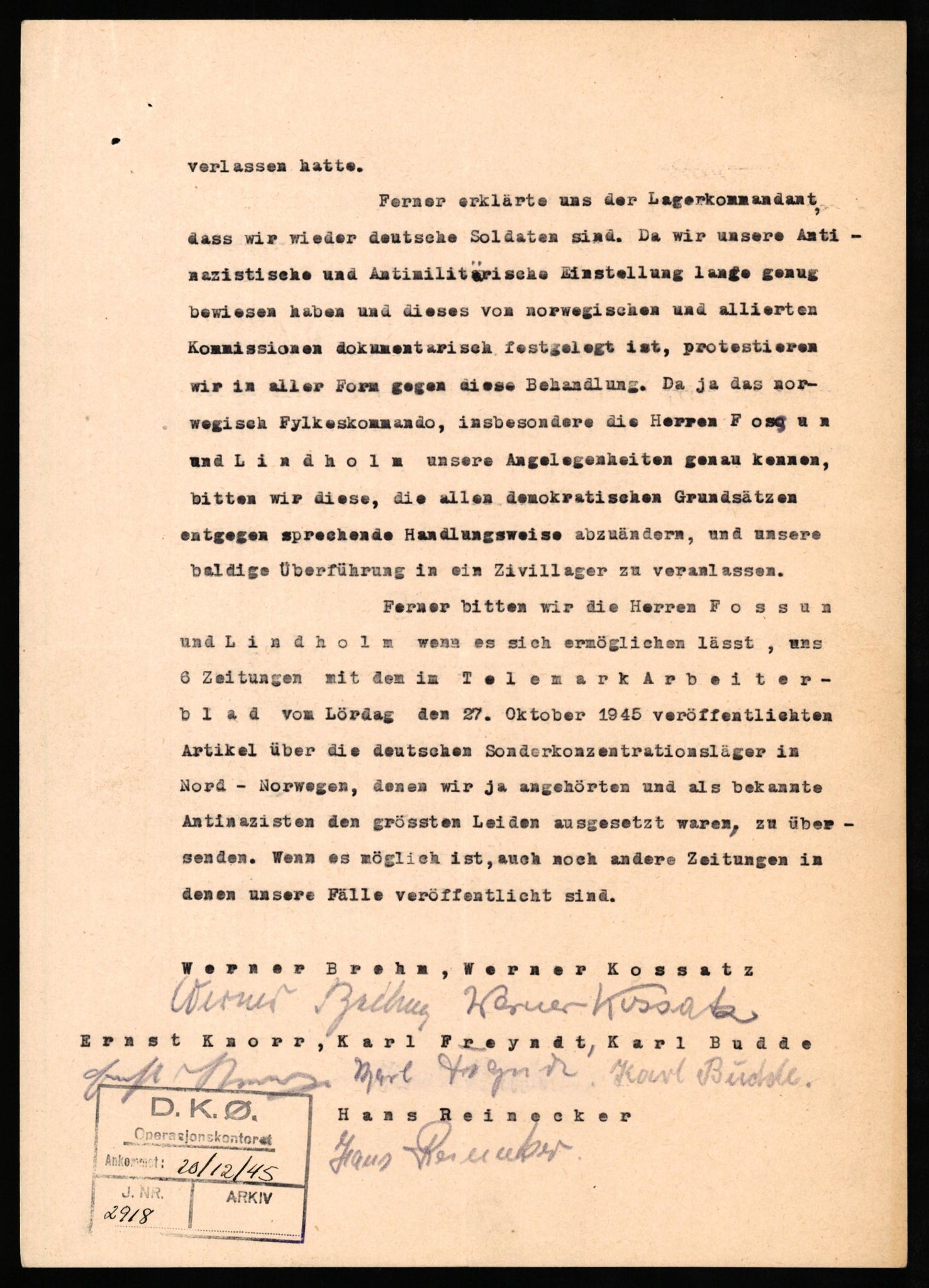 Forsvaret, Forsvarets overkommando II, AV/RA-RAFA-3915/D/Db/L0030: CI Questionaires. Tyske okkupasjonsstyrker i Norge. Tyskere., 1945-1946, p. 86