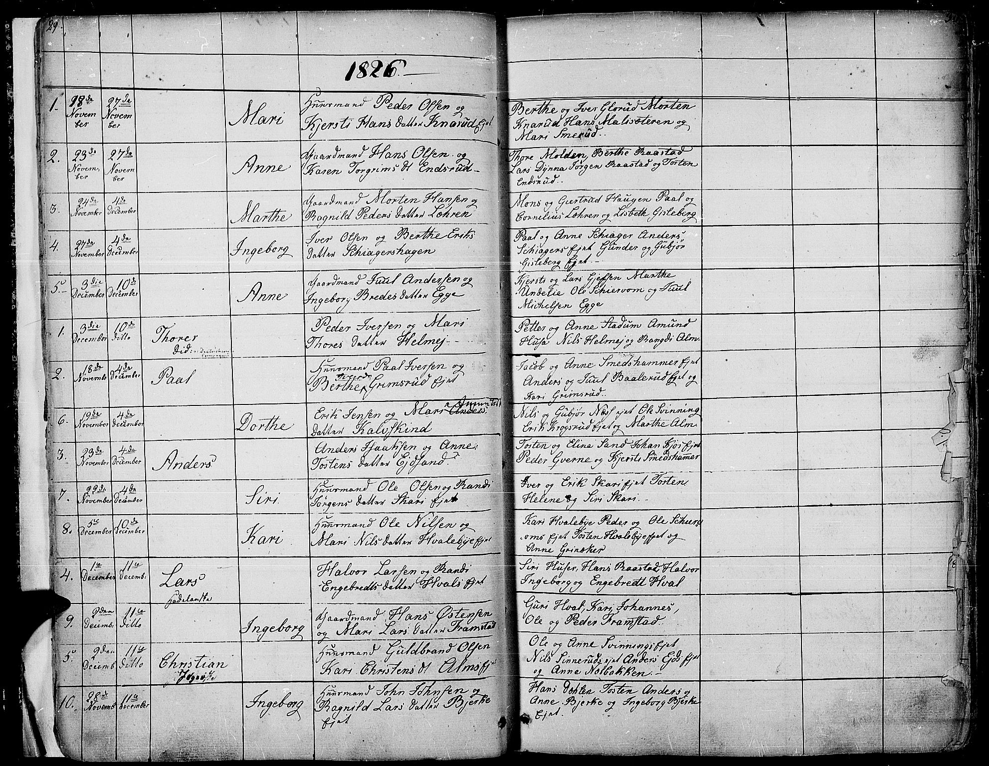 Gran prestekontor, SAH/PREST-112/H/Ha/Haa/L0010: Parish register (official) no. 10, 1824-1842, p. 29-30