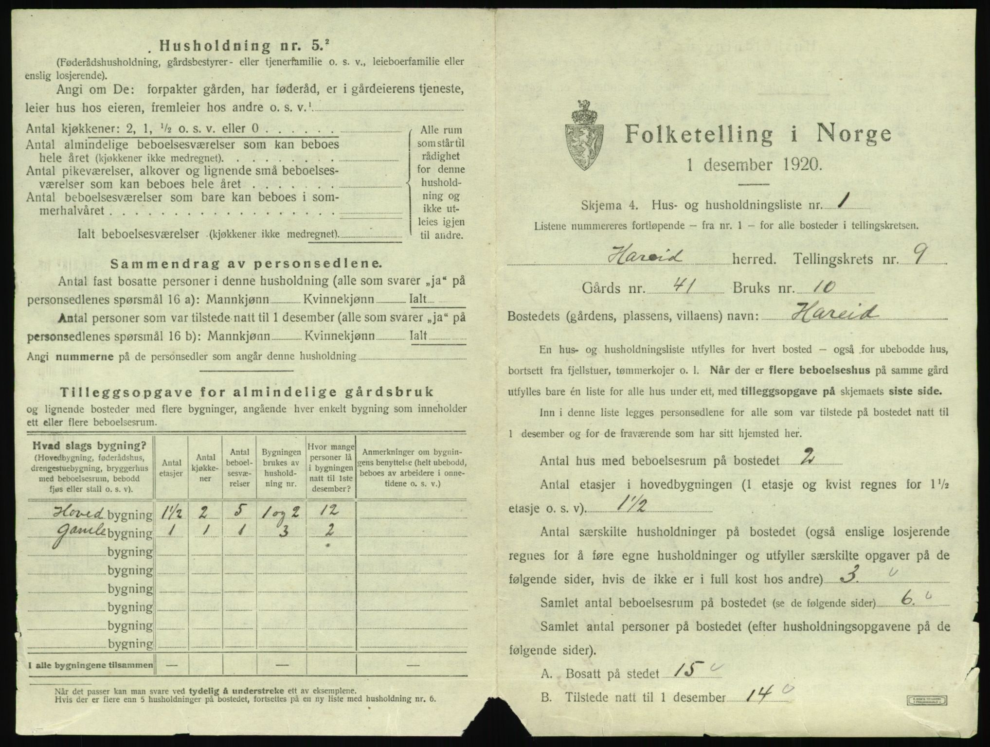 SAT, 1920 census for Hareid, 1920, p. 437