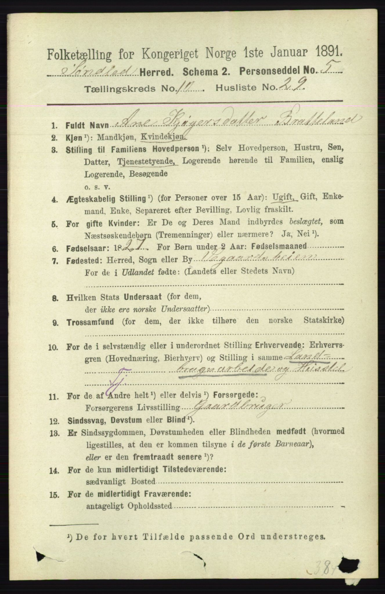 RA, 1891 census for 0913 Søndeled, 1891, p. 3230