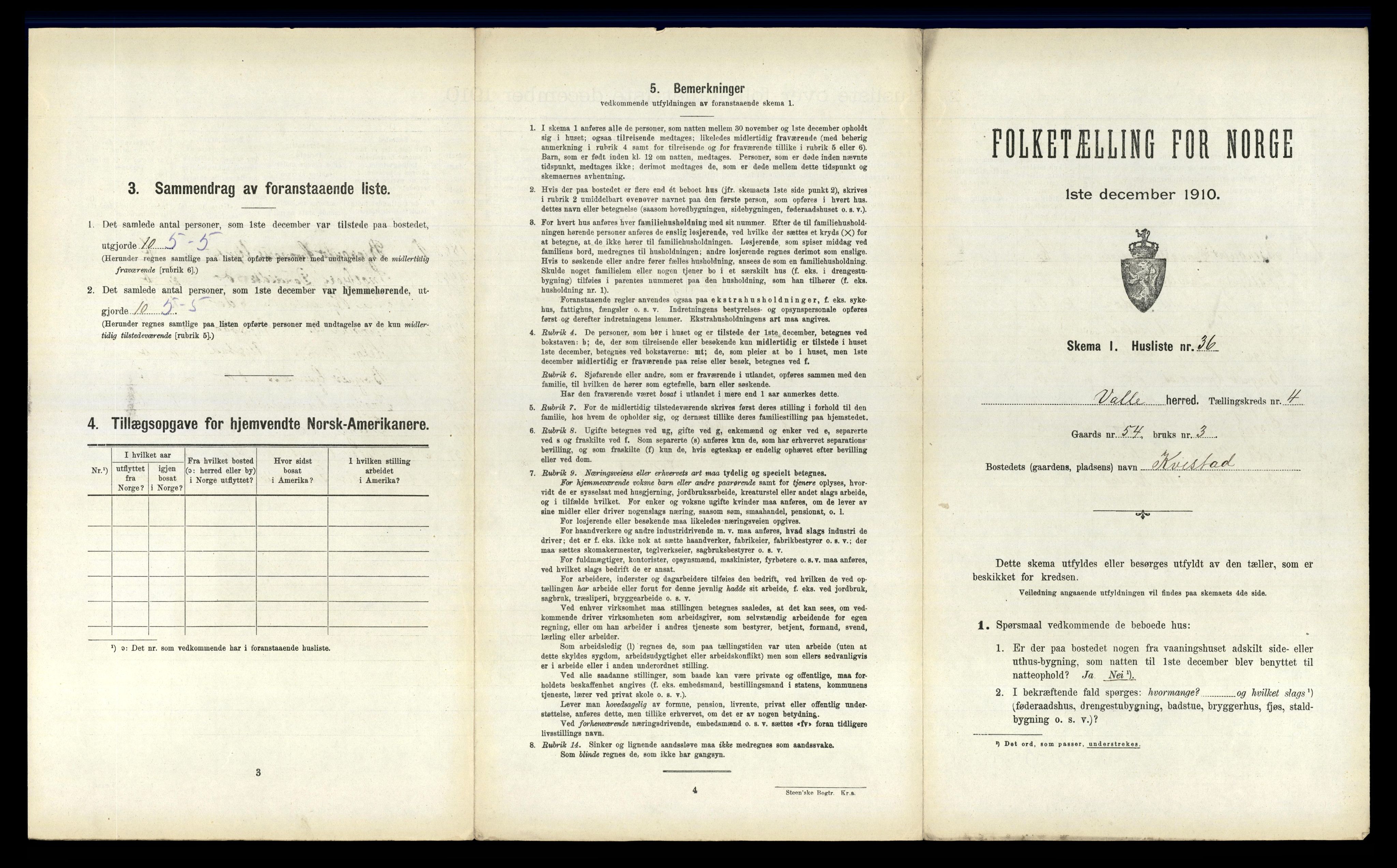 RA, 1910 census for Valle, 1910, p. 391