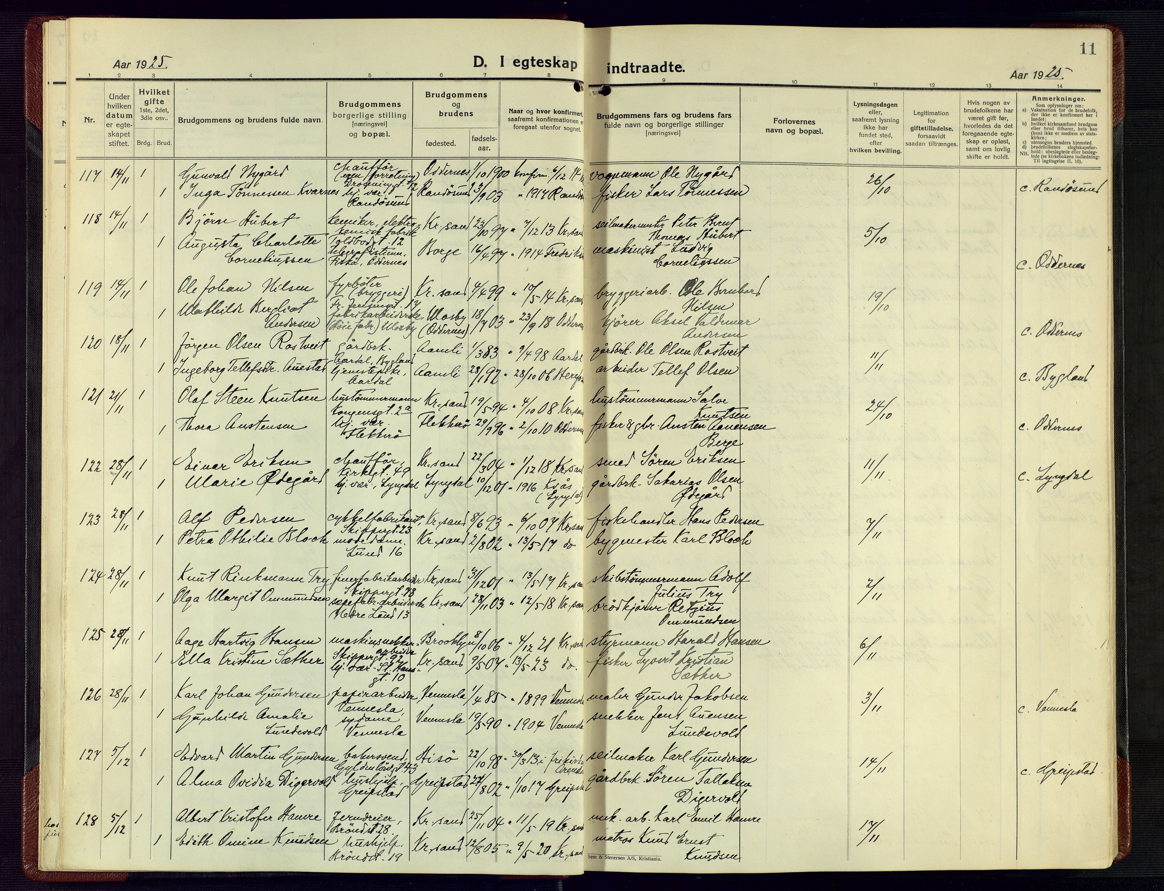 Kristiansand domprosti, AV/SAK-1112-0006/F/Fa/L0029: Parish register (official) no. A 28, 1925-1936, p. 11