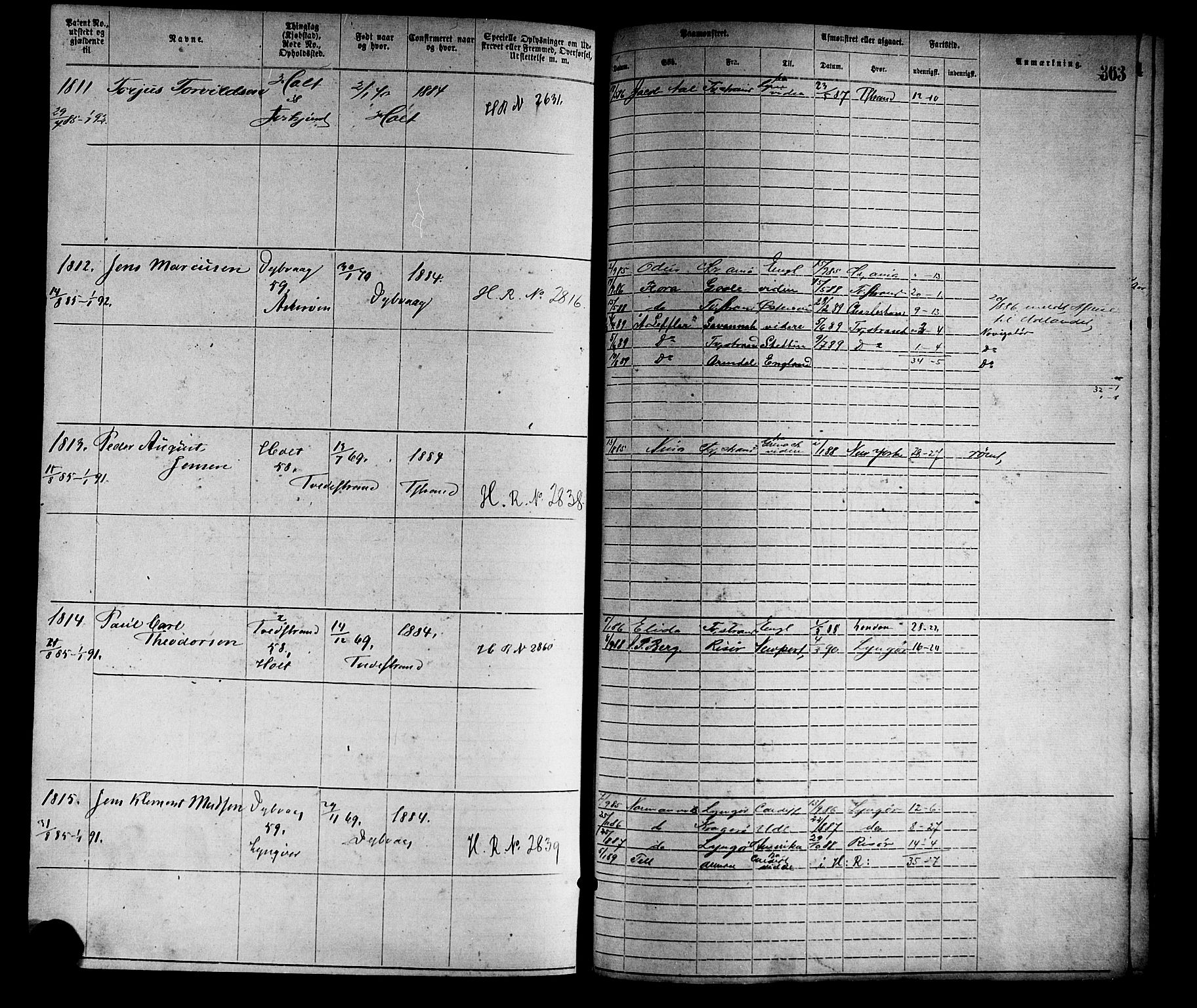 Tvedestrand mønstringskrets, SAK/2031-0011/F/Fa/L0001: Annotasjonsrulle nr 1-1905 med register, R-1, 1866-1886, p. 389